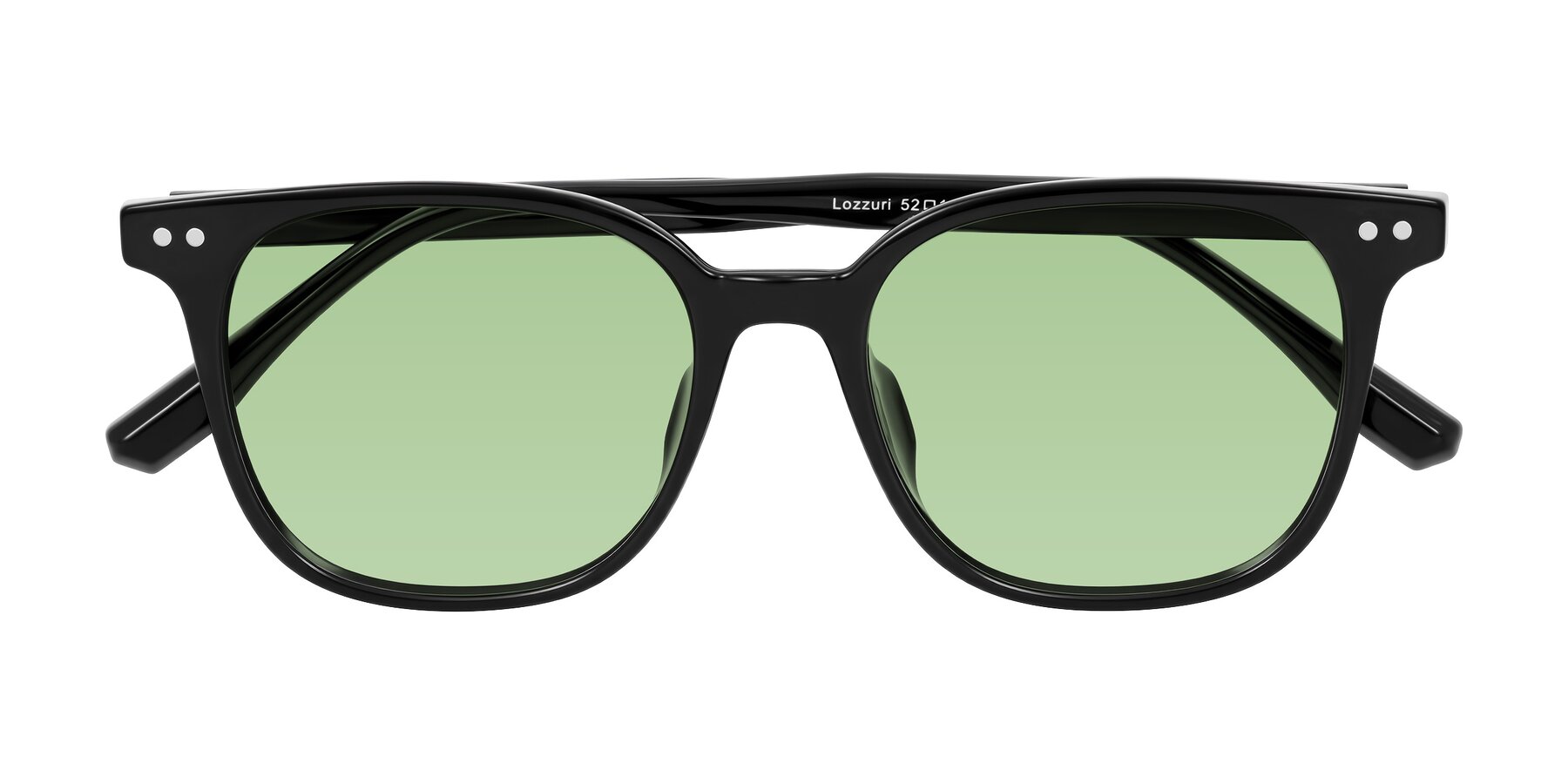 Folded Front of Lozzuri in Black with Medium Green Tinted Lenses