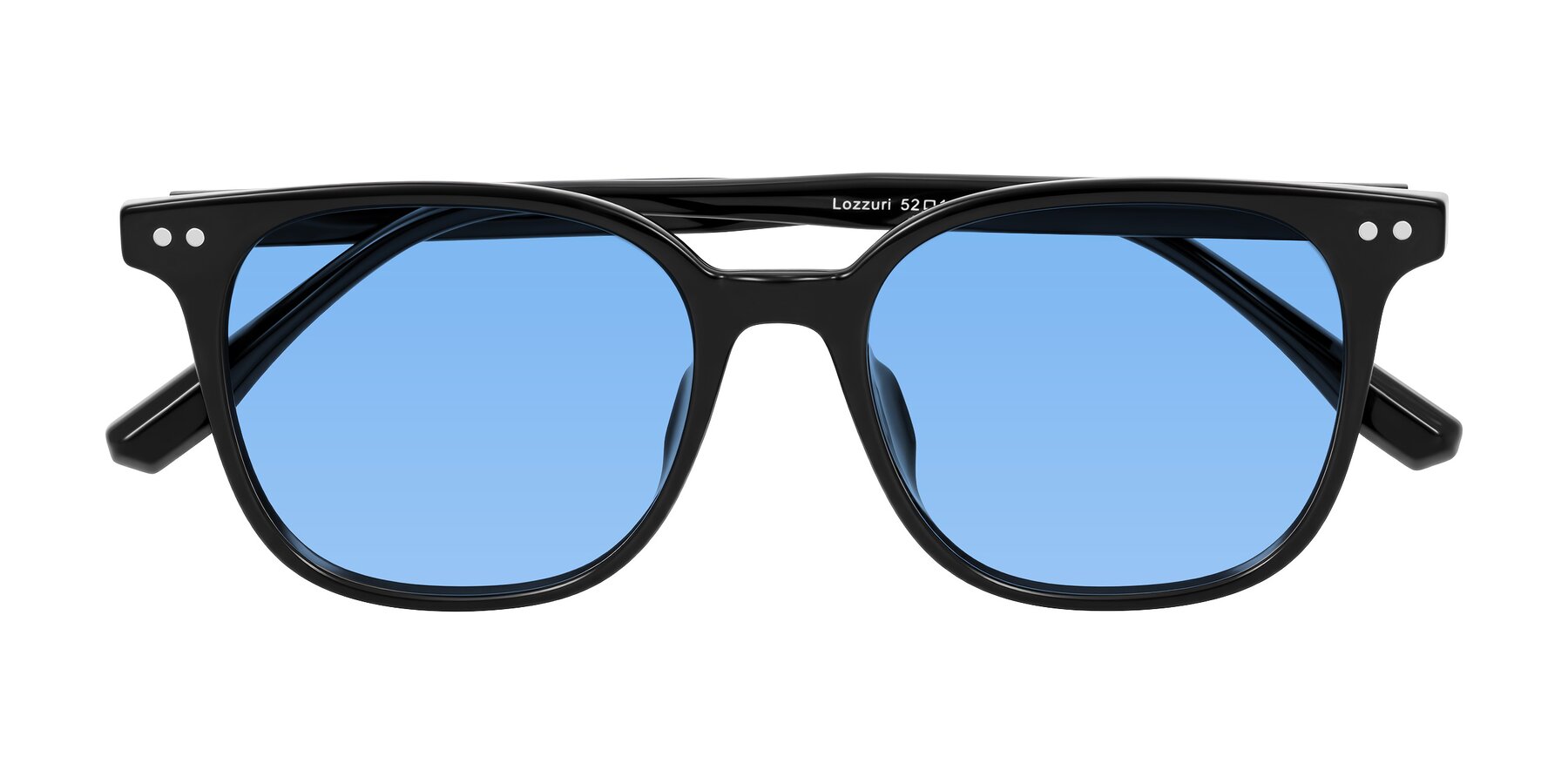 Folded Front of Lozzuri in Black with Medium Blue Tinted Lenses