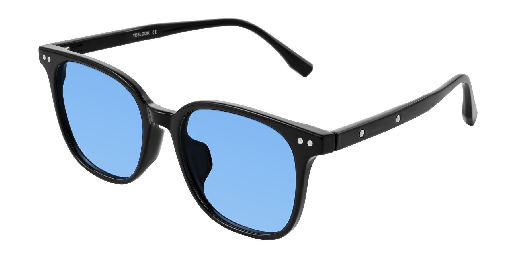 Angle of Lozzuri in Black with Medium Blue Tinted Lenses