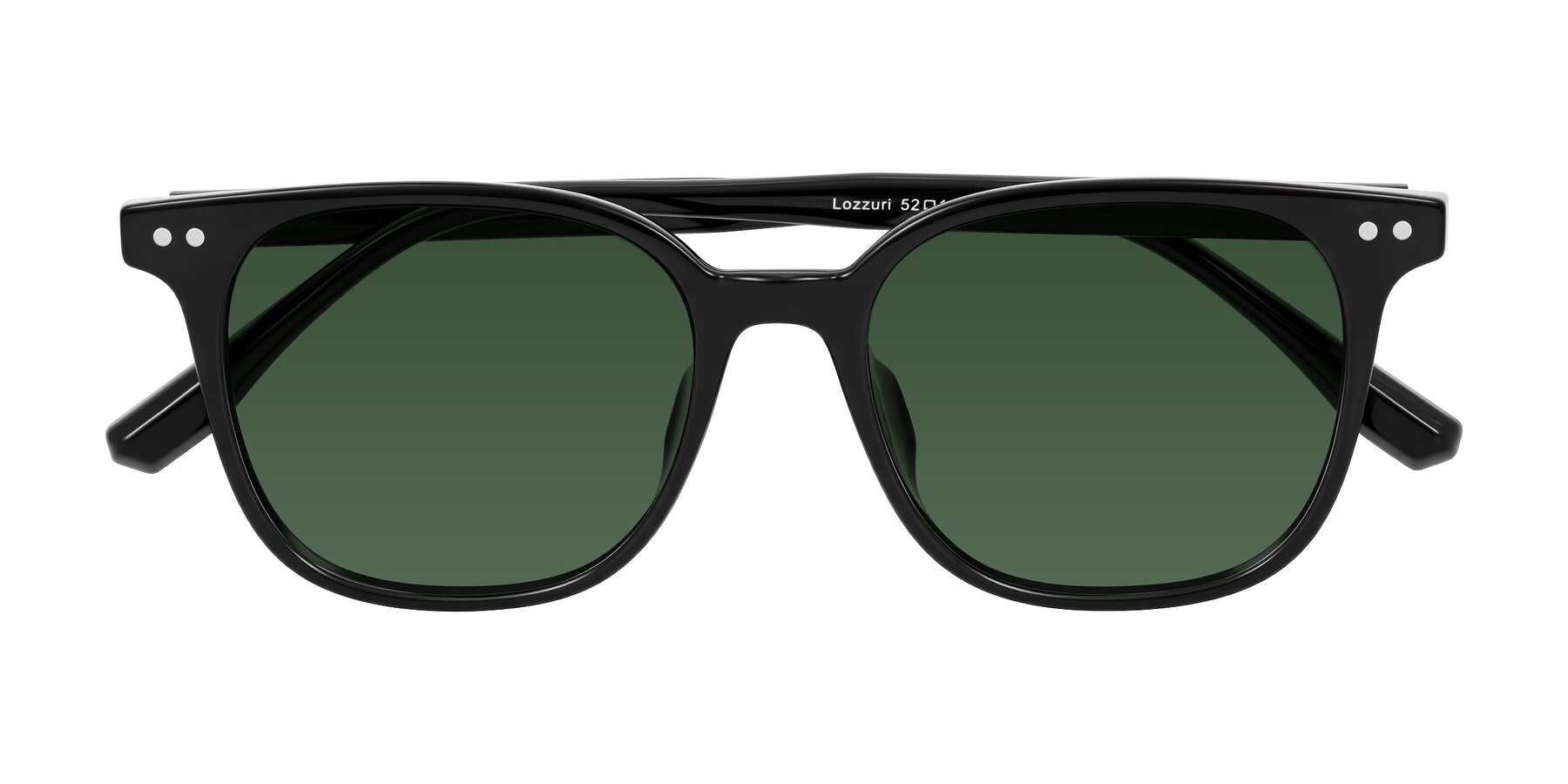 Folded Front of Lozzuri in Black with Green Tinted Lenses