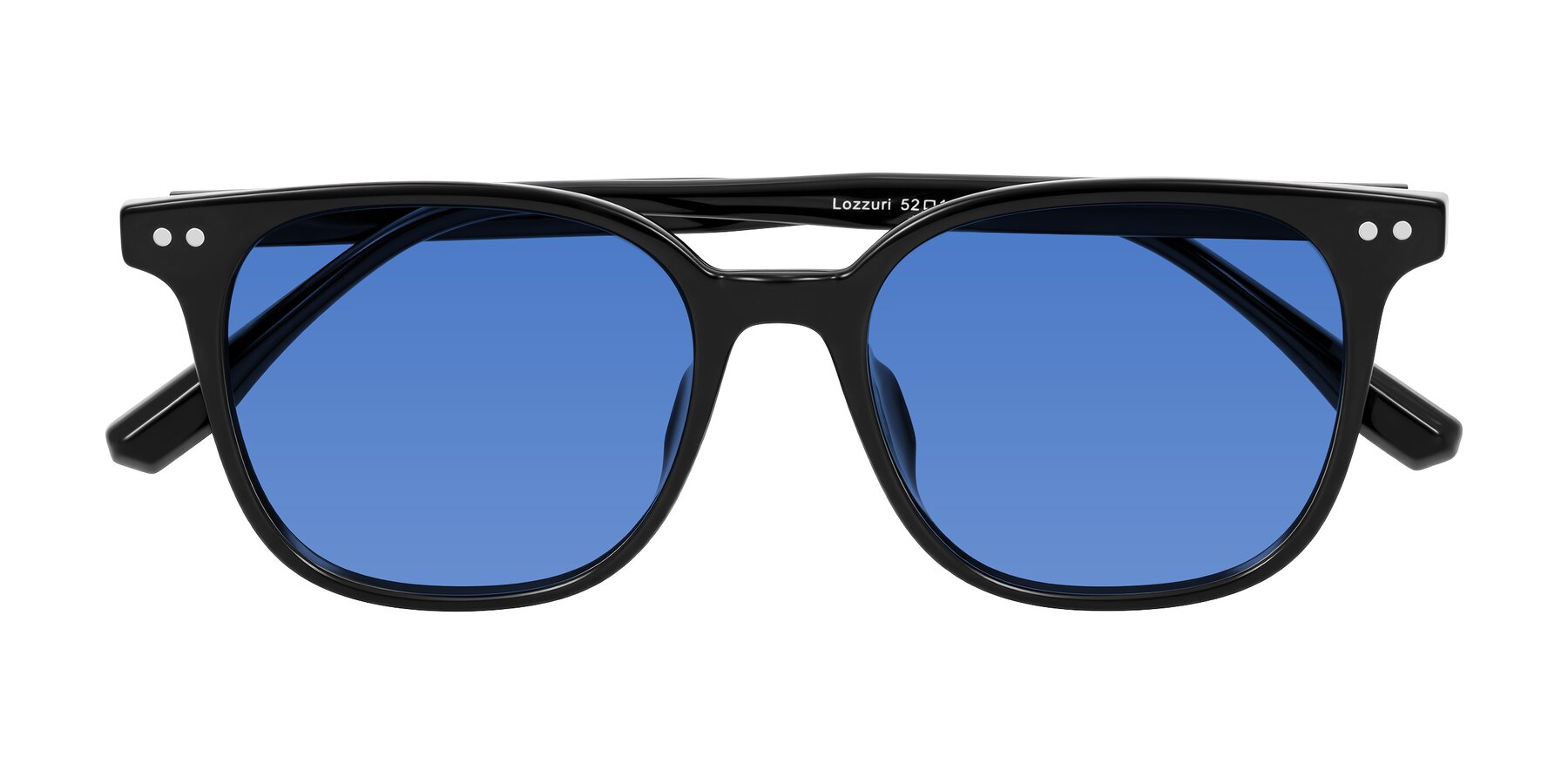 Folded Front of Lozzuri in Black with Blue Tinted Lenses