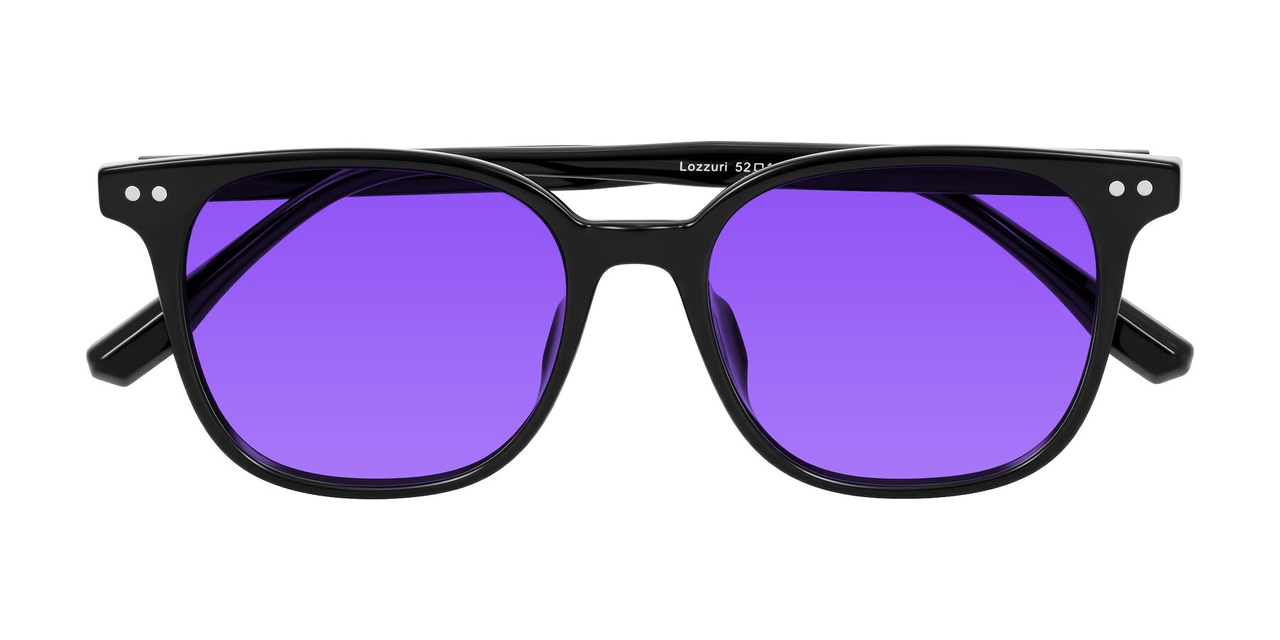 Folded Front of Lozzuri in Black with Purple Tinted Lenses