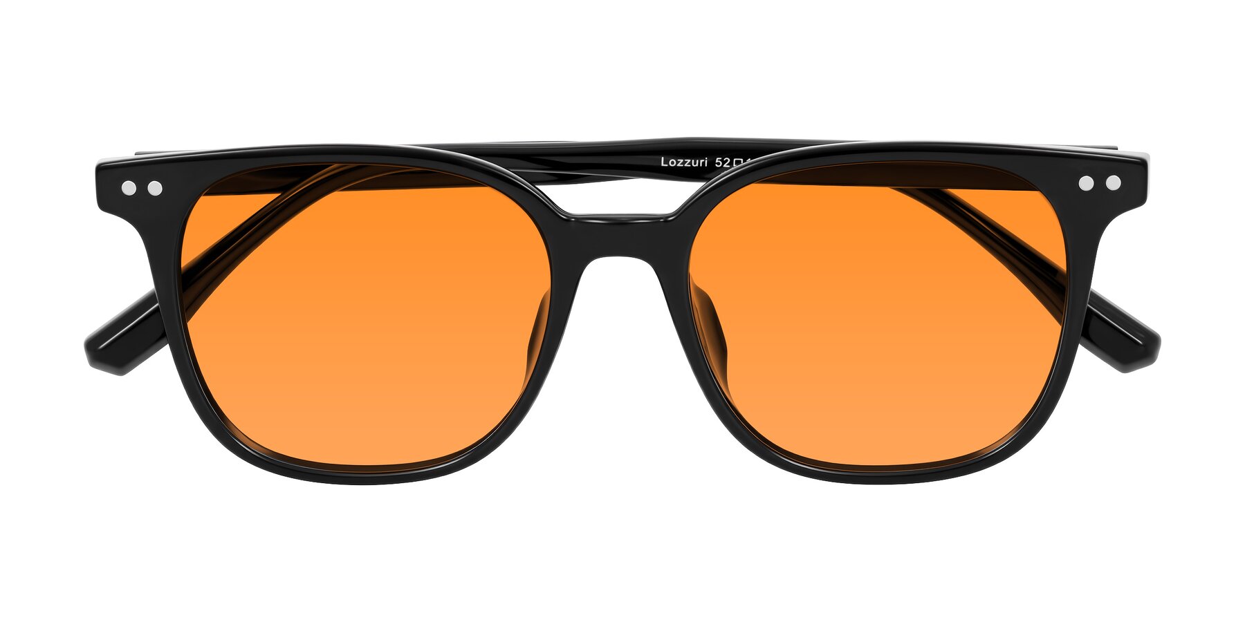 Folded Front of Lozzuri in Black with Orange Tinted Lenses