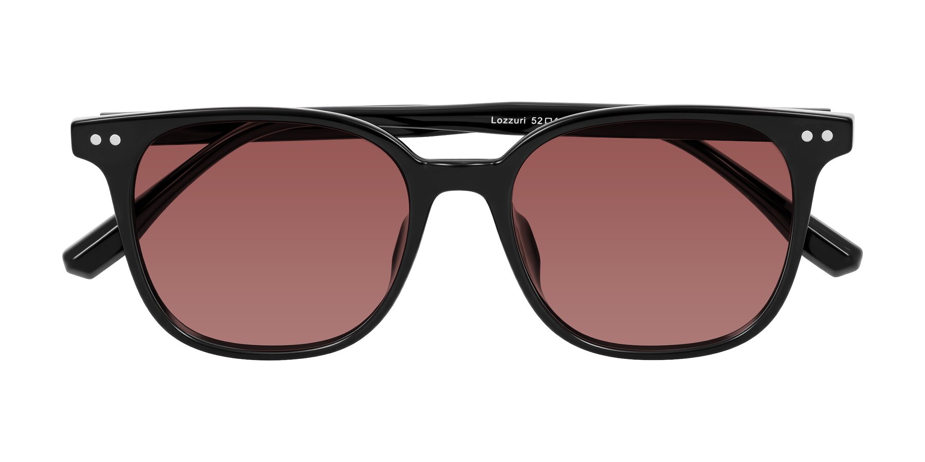Folded Front of Lozzuri in Black with Garnet Tinted Lenses