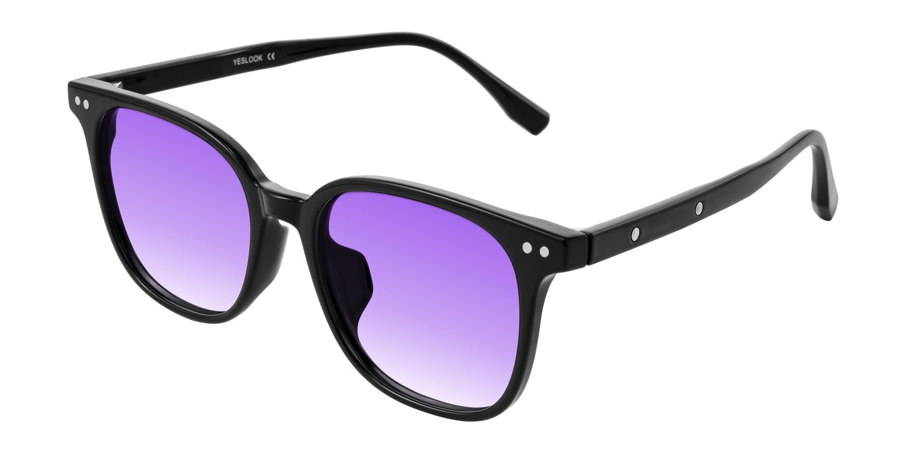 Angle of Lozzuri in Black with Purple Gradient Lenses