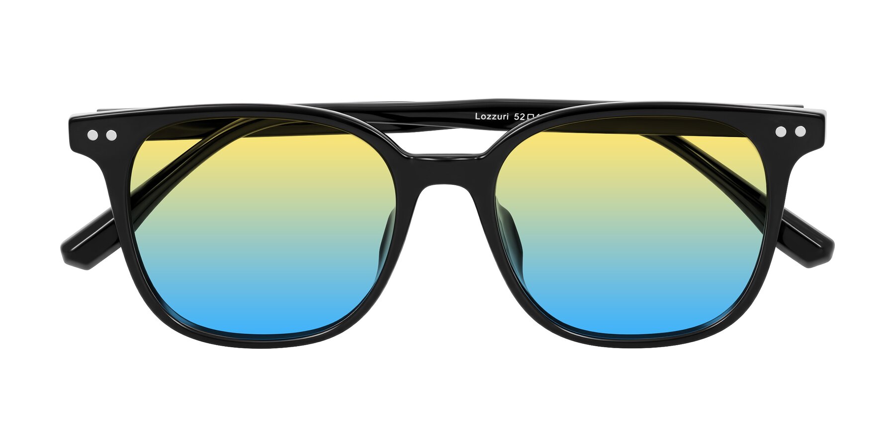 Folded Front of Lozzuri in Black with Yellow / Blue Gradient Lenses