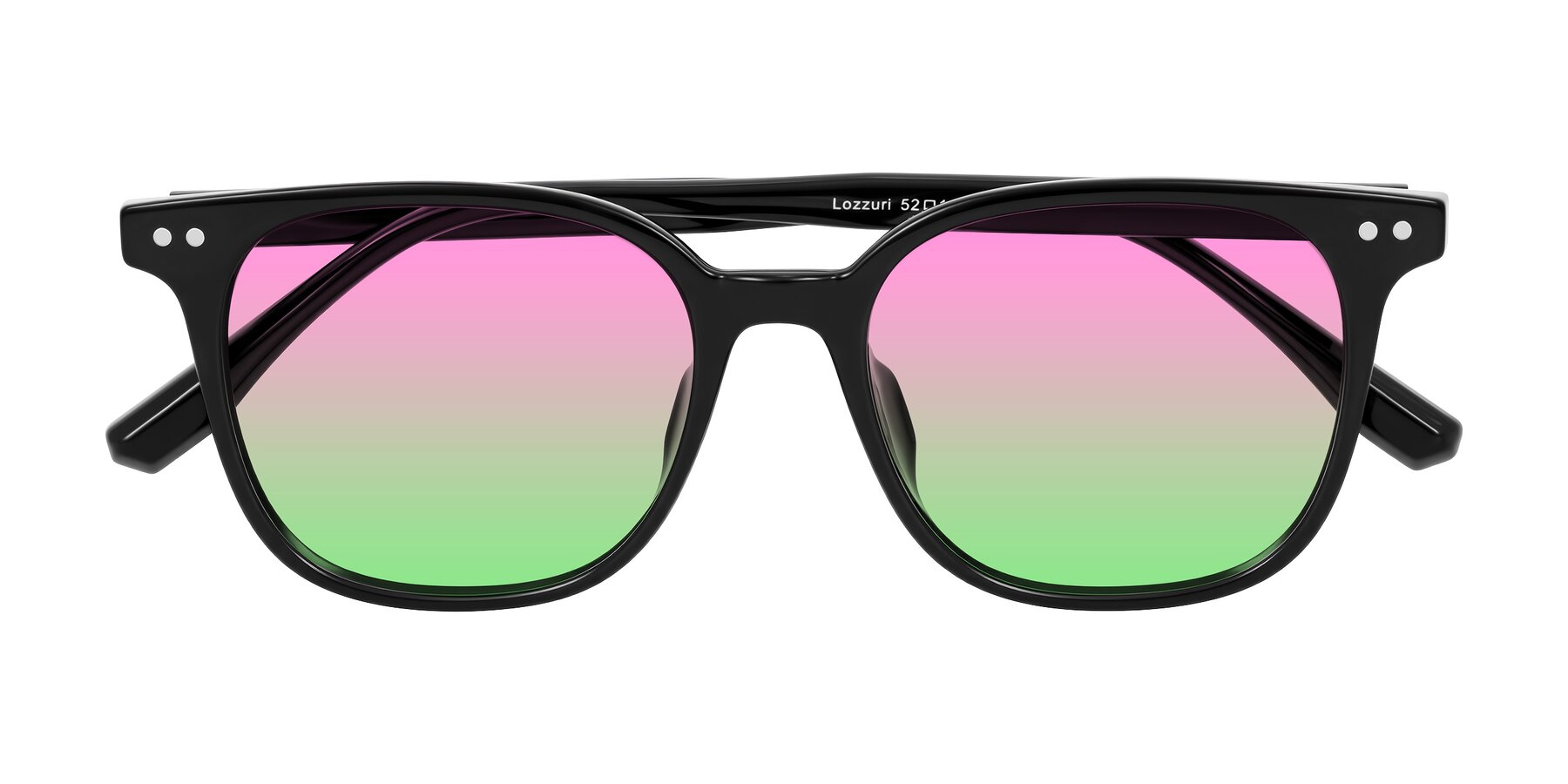 Folded Front of Lozzuri in Black with Pink / Green Gradient Lenses