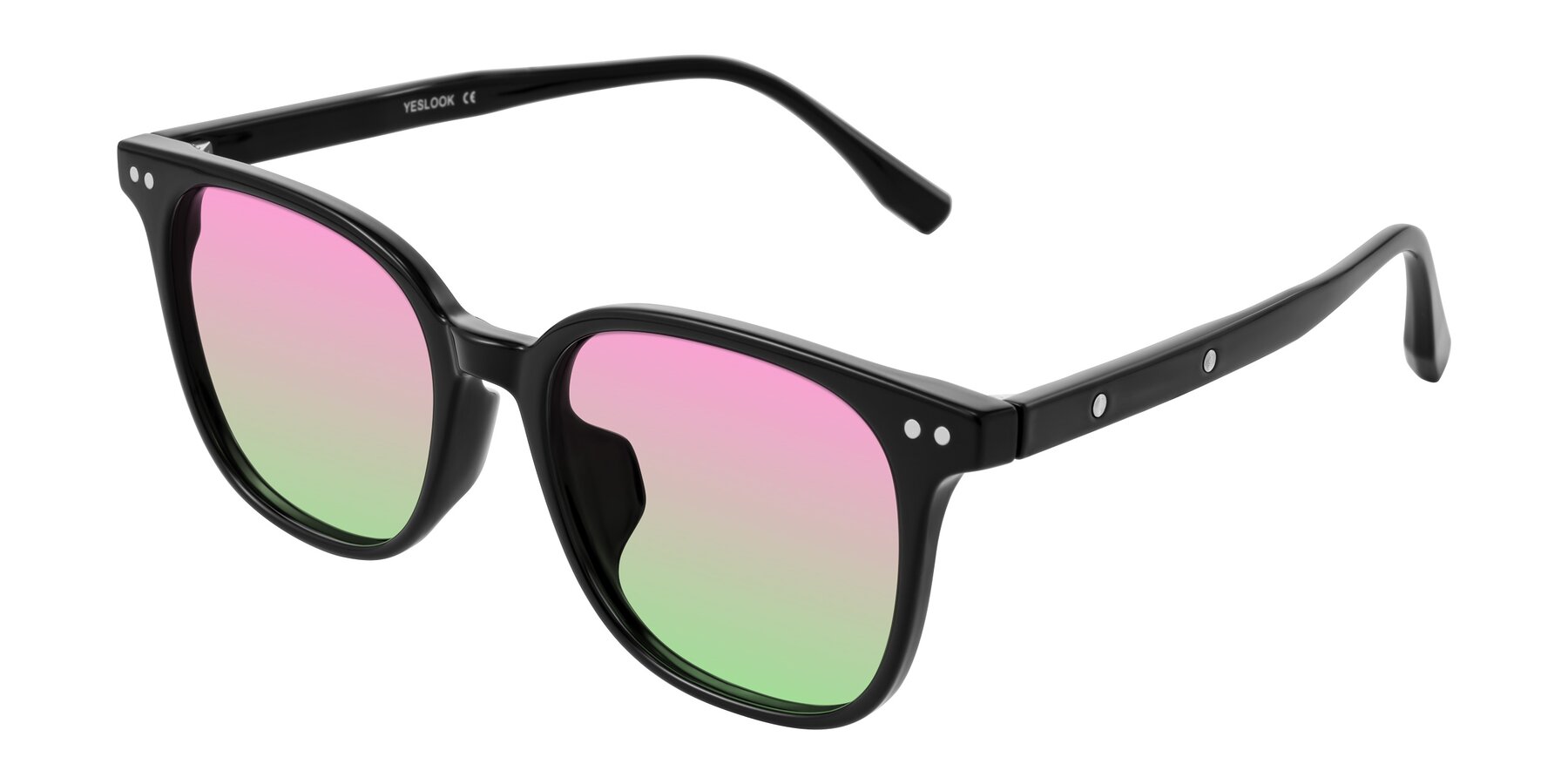Angle of Lozzuri in Black with Pink / Green Gradient Lenses