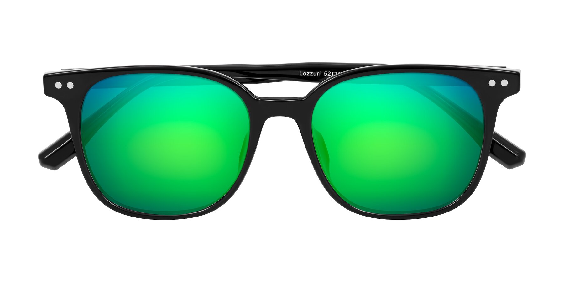 Folded Front of Lozzuri in Black with Green Mirrored Lenses