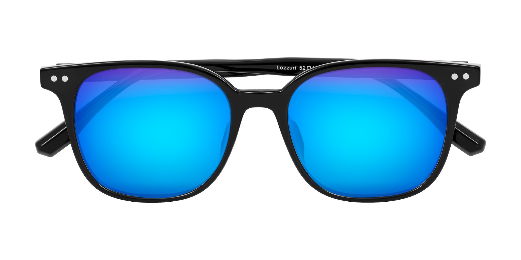 Folded Front of Lozzuri in Black with Blue Mirrored Lenses