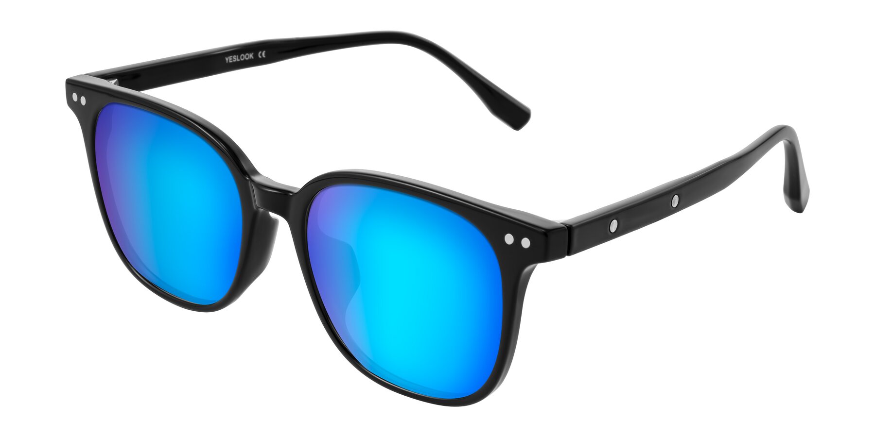 Angle of Lozzuri in Black with Blue Mirrored Lenses