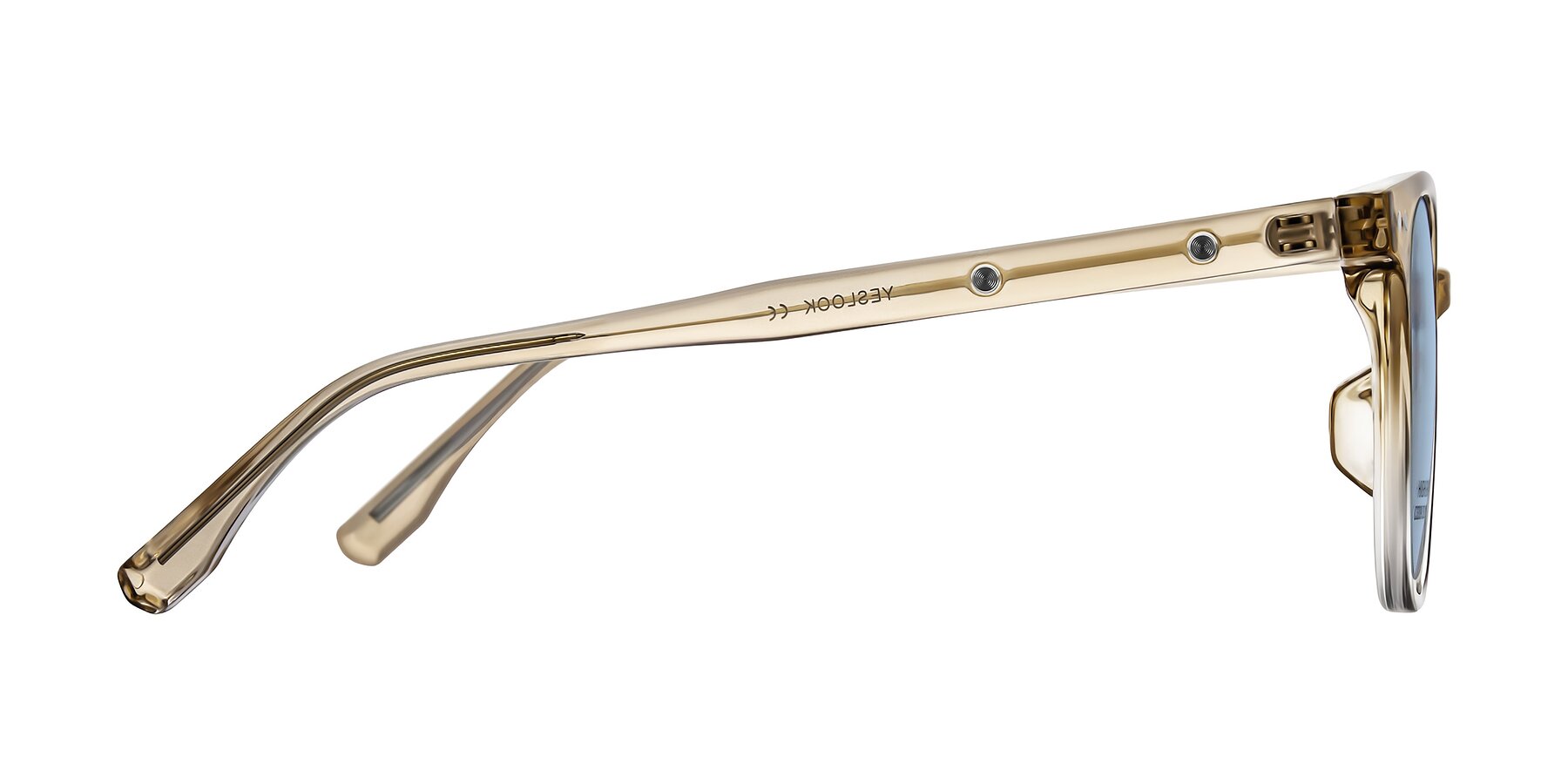 Side of Lozzuri in Gradient Champagne with Light Blue Tinted Lenses