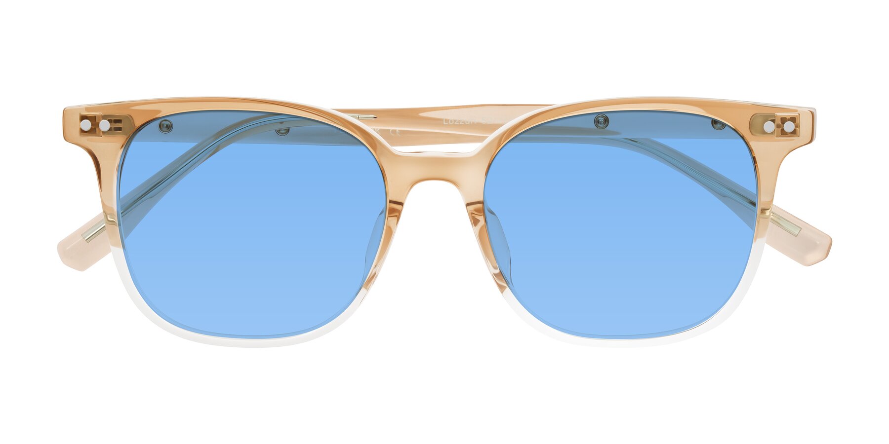 Folded Front of Lozzuri in Gradient Champagne with Medium Blue Tinted Lenses