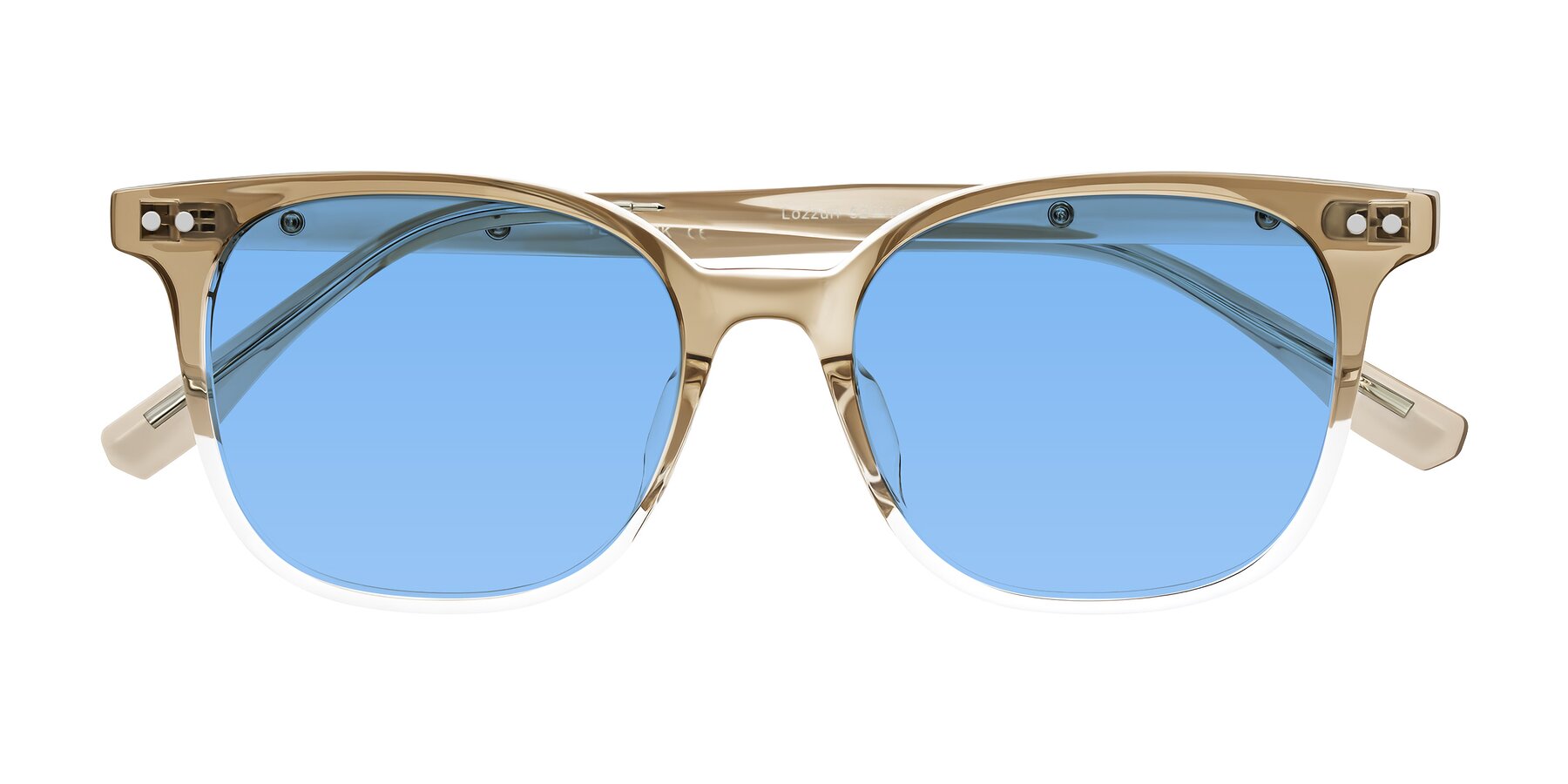 Folded Front of Lozzuri in Gradient Champagne with Medium Blue Tinted Lenses