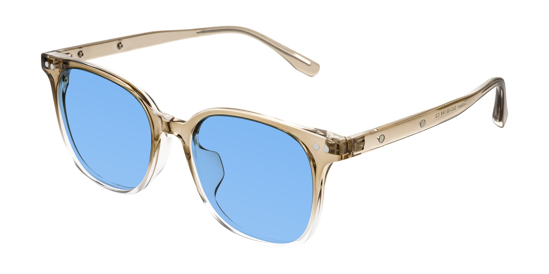 Angle of Lozzuri in Gradient Champagne with Medium Blue Tinted Lenses