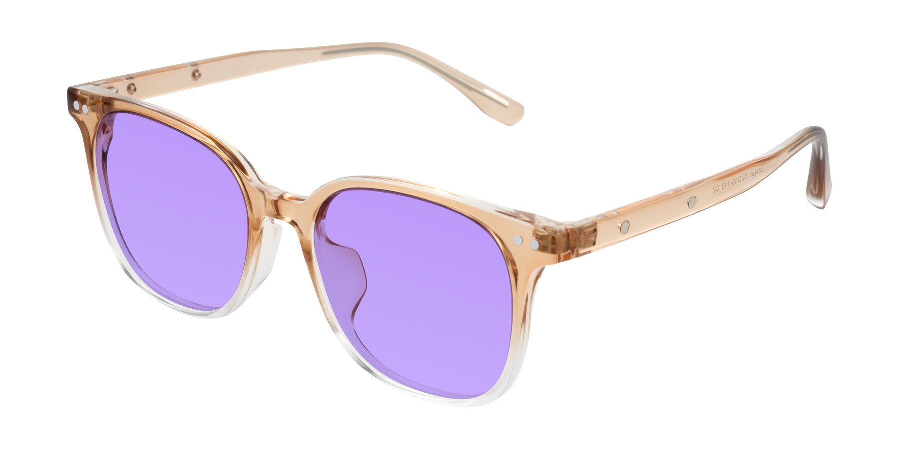 Angle of Lozzuri in Gradient Champagne with Medium Purple Tinted Lenses