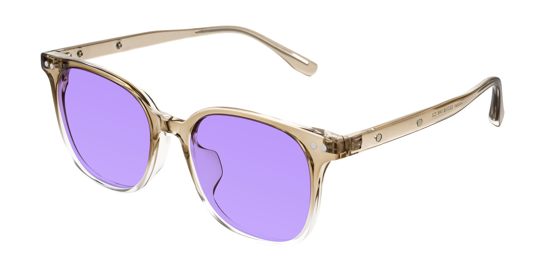 Angle of Lozzuri in Gradient Champagne with Medium Purple Tinted Lenses