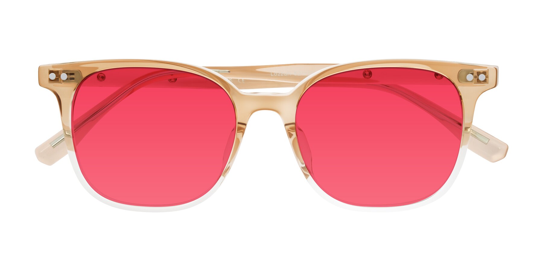 Folded Front of Lozzuri in Gradient Champagne with Red Tinted Lenses