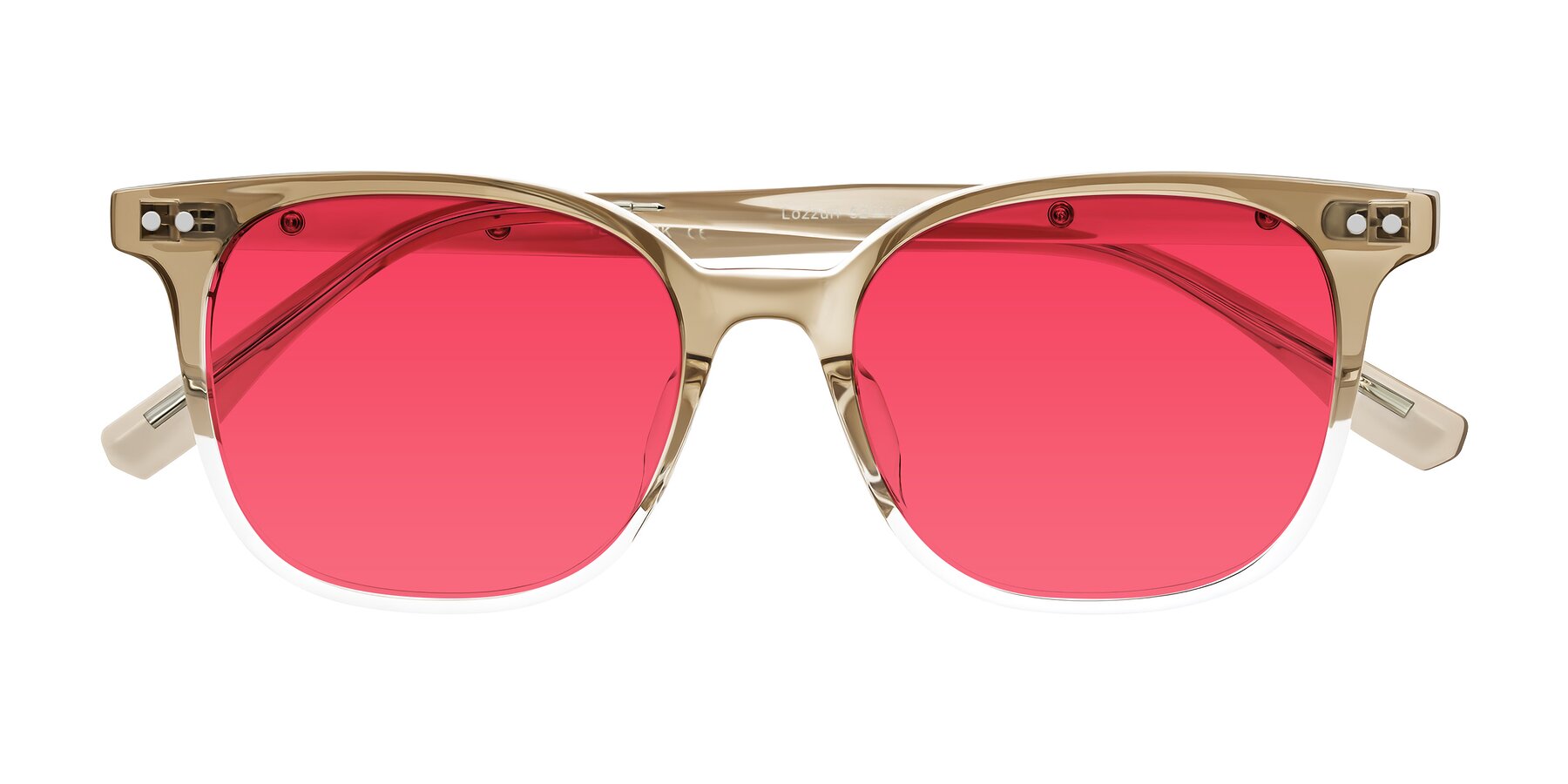 Folded Front of Lozzuri in Gradient Champagne with Red Tinted Lenses