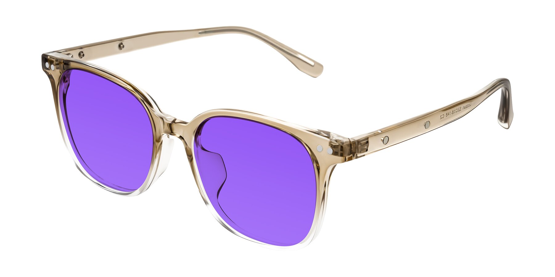 Angle of Lozzuri in Gradient Champagne with Purple Tinted Lenses