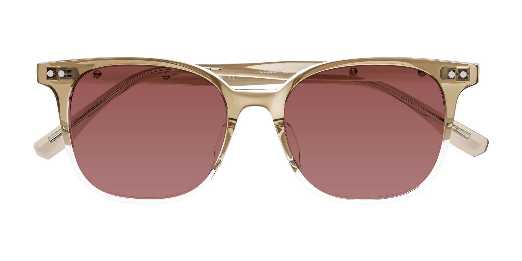Folded Front of Lozzuri in Gradient Champagne with Garnet Tinted Lenses