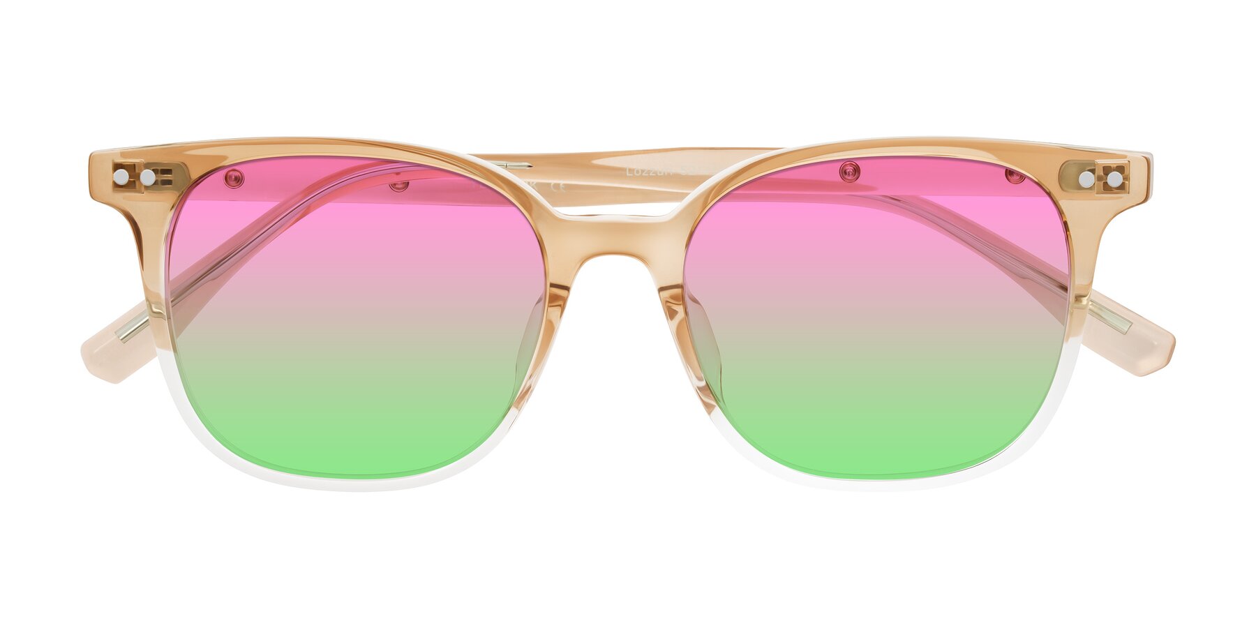 Folded Front of Lozzuri in Gradient Champagne with Pink / Green Gradient Lenses