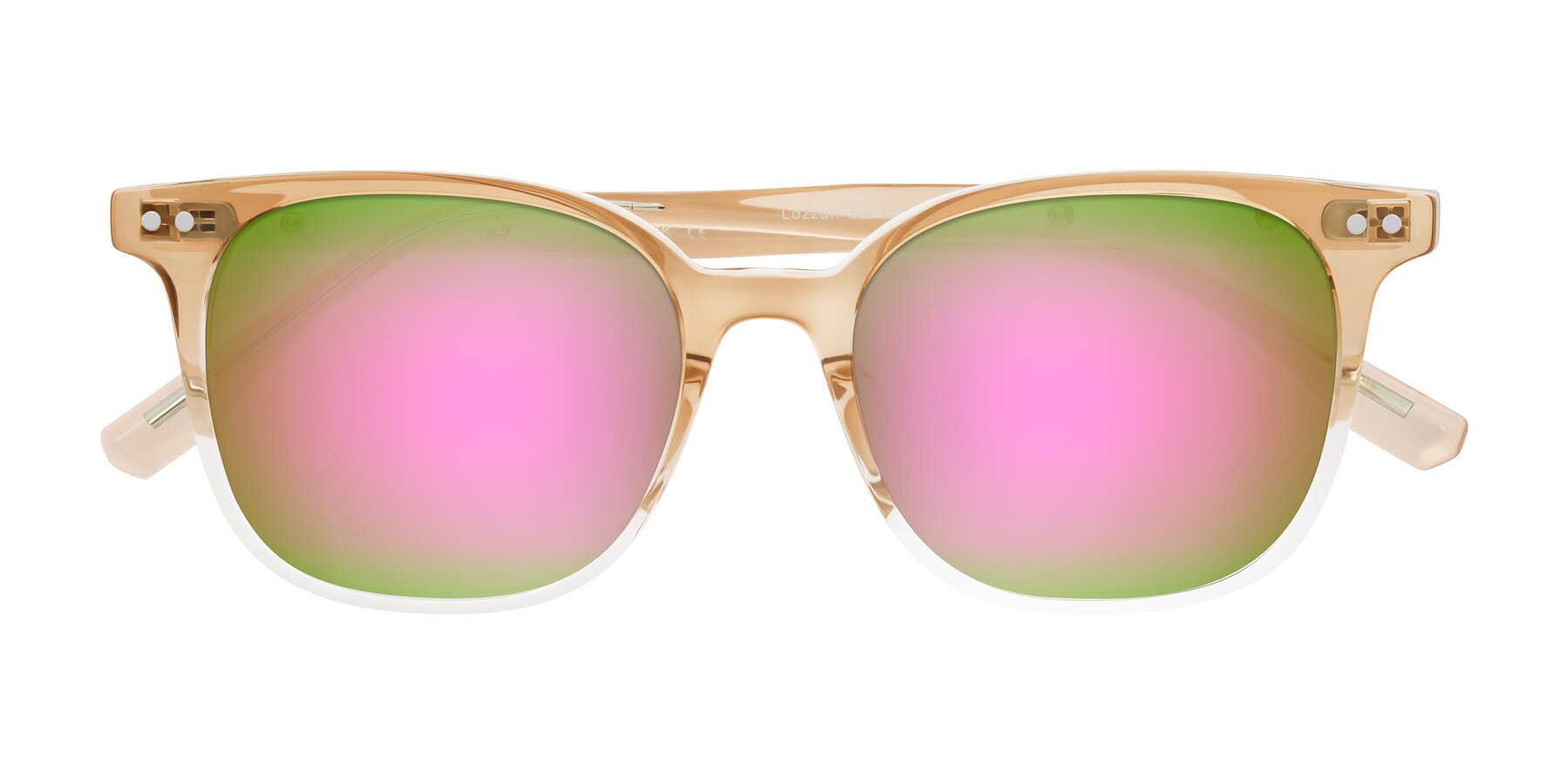Folded Front of Lozzuri in Gradient Champagne with Pink Mirrored Lenses