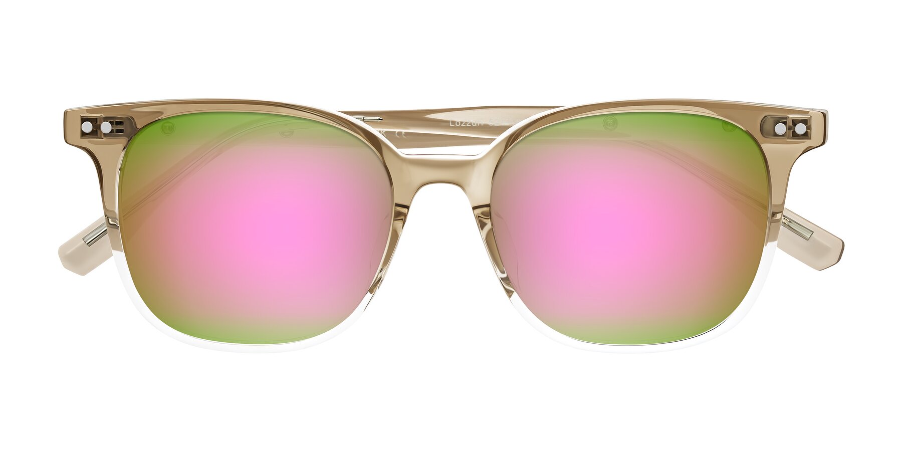 Folded Front of Lozzuri in Gradient Champagne with Pink Mirrored Lenses