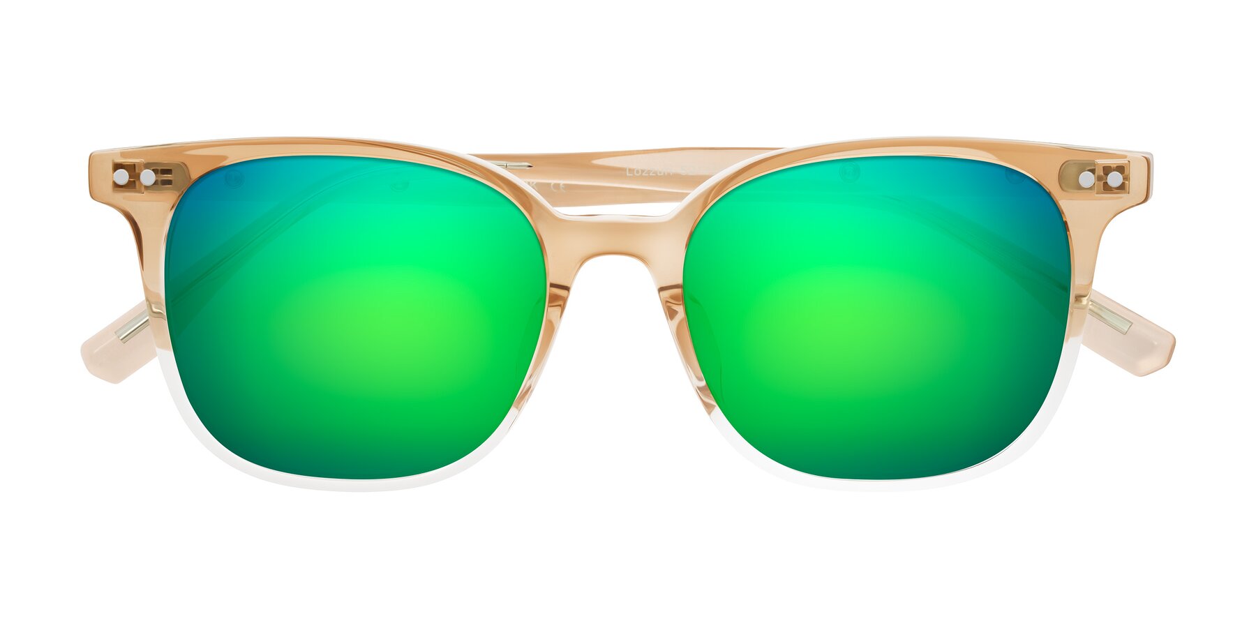 Folded Front of Lozzuri in Gradient Champagne with Green Mirrored Lenses