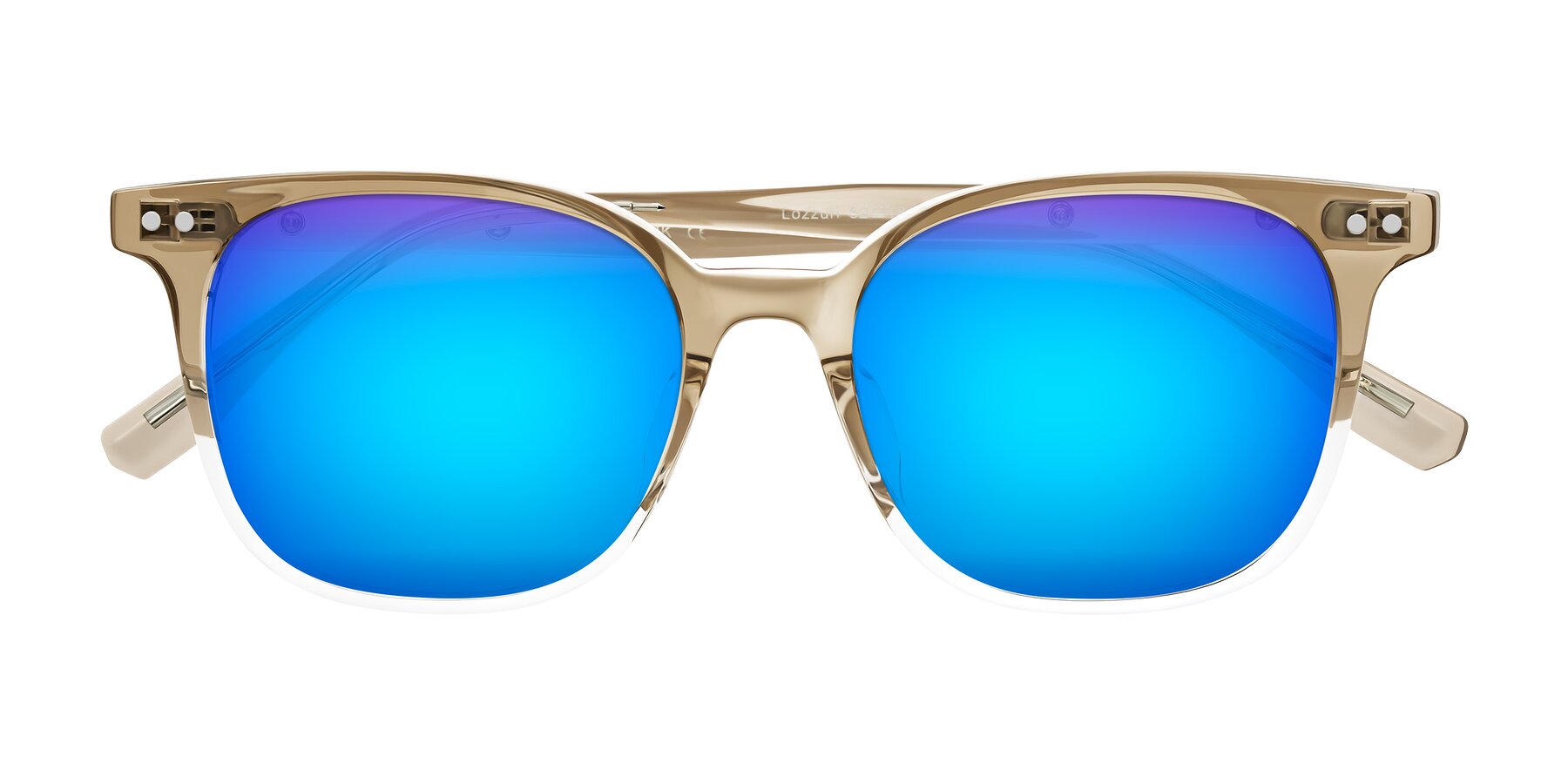 Folded Front of Lozzuri in Gradient Champagne with Blue Mirrored Lenses