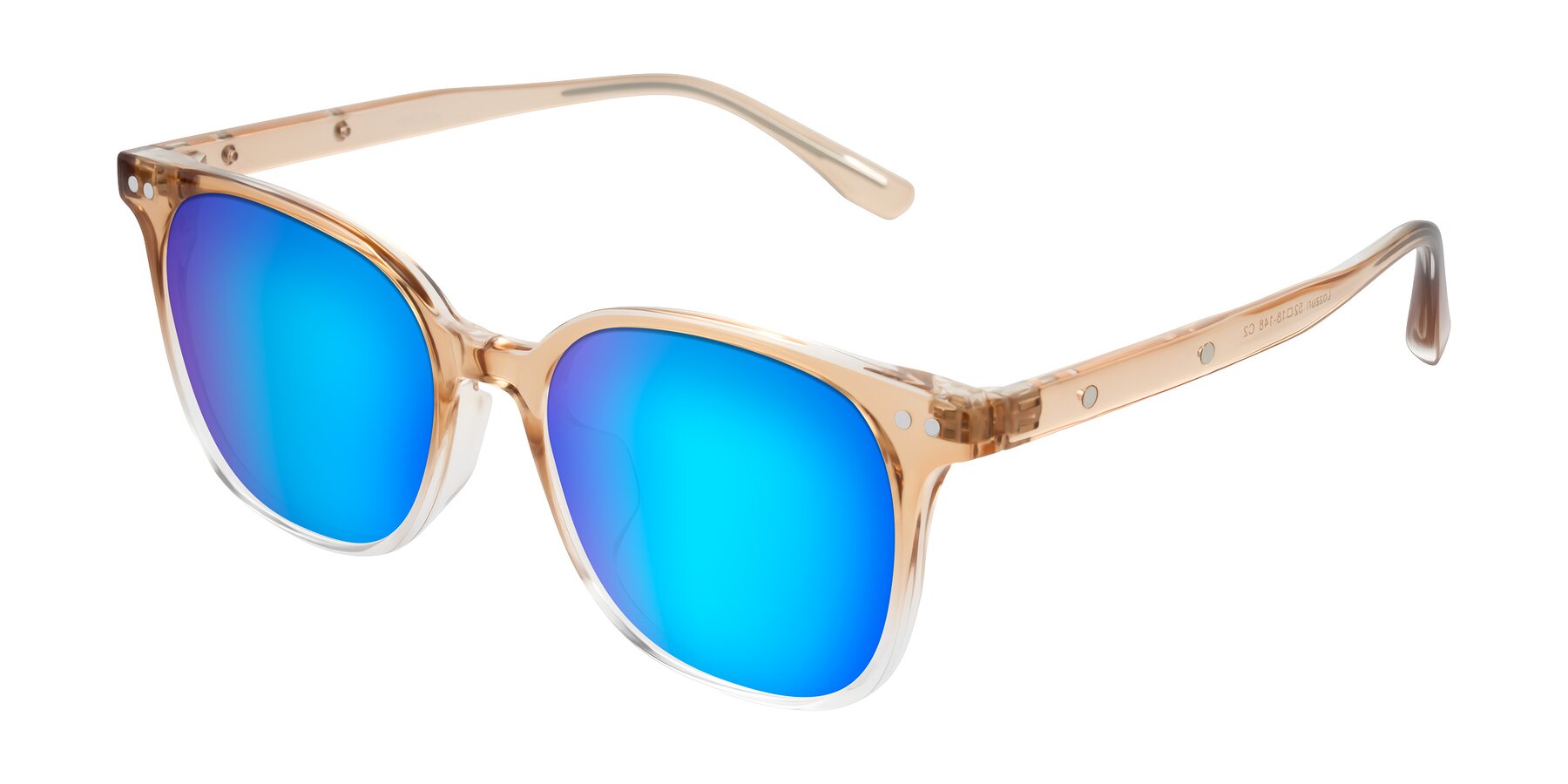 Angle of Lozzuri in Gradient Champagne with Blue Mirrored Lenses