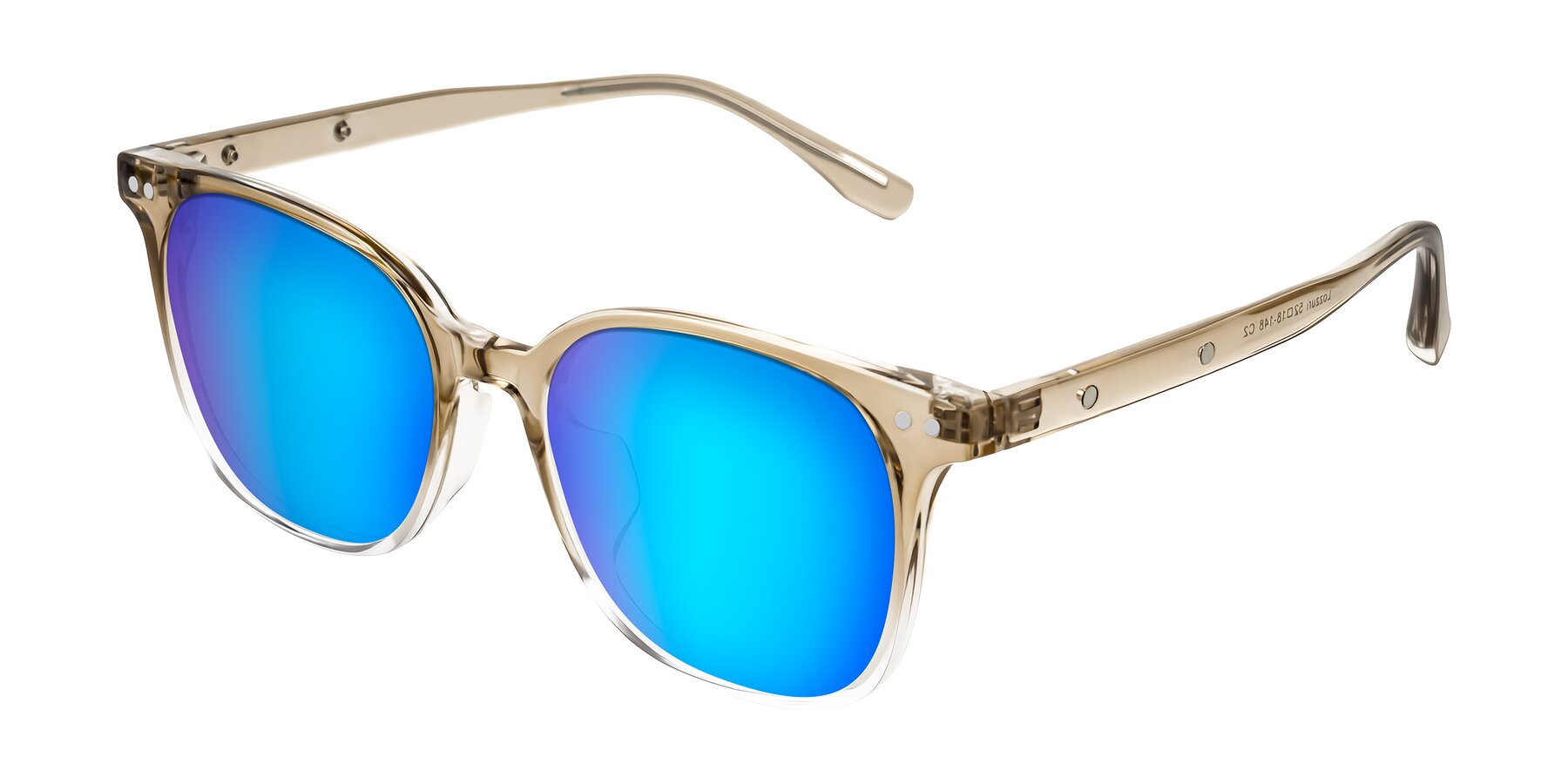 Angle of Lozzuri in Gradient Champagne with Blue Mirrored Lenses