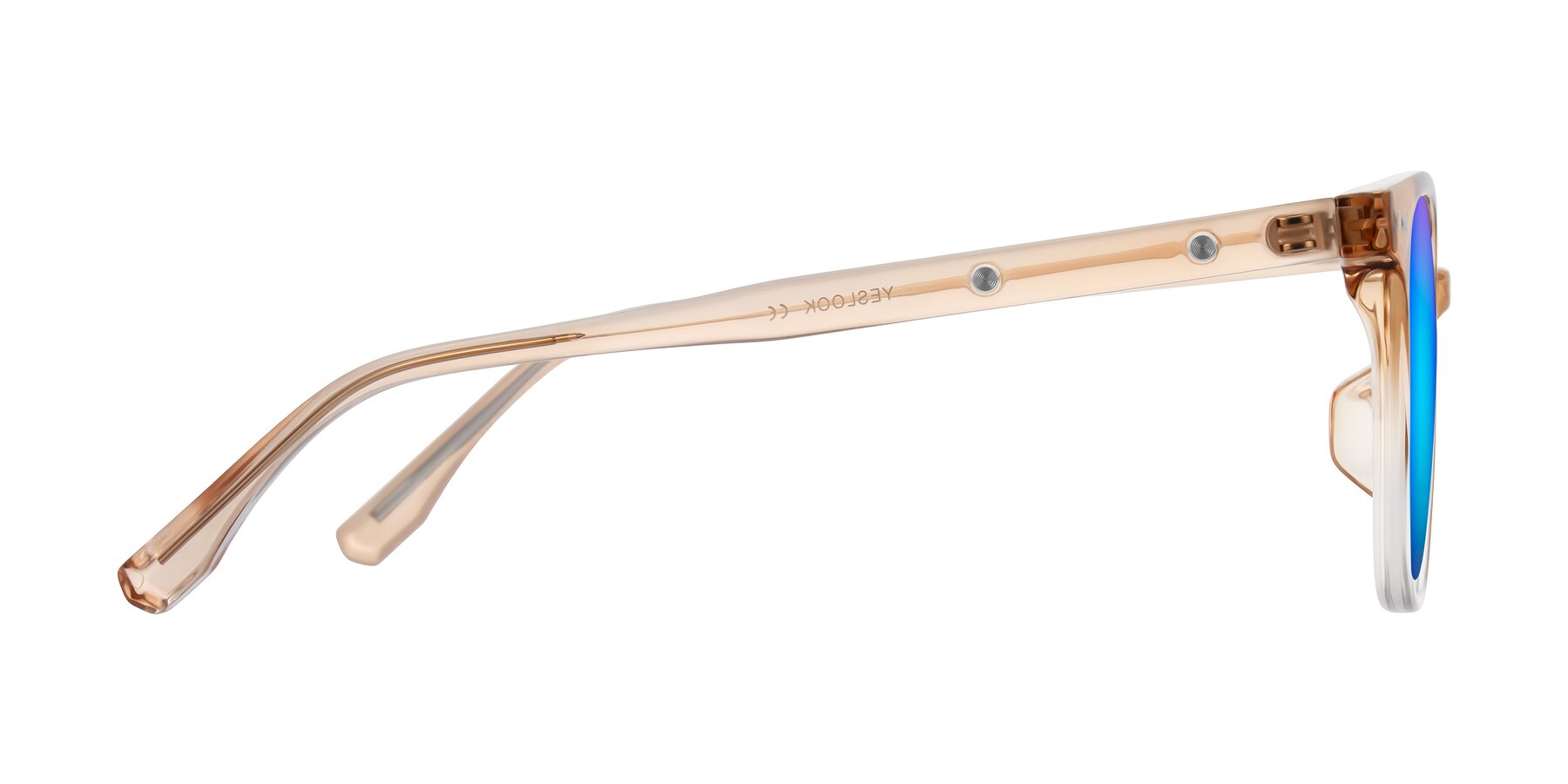 Side of Lozzuri in Gradient Champagne with Blue Mirrored Lenses