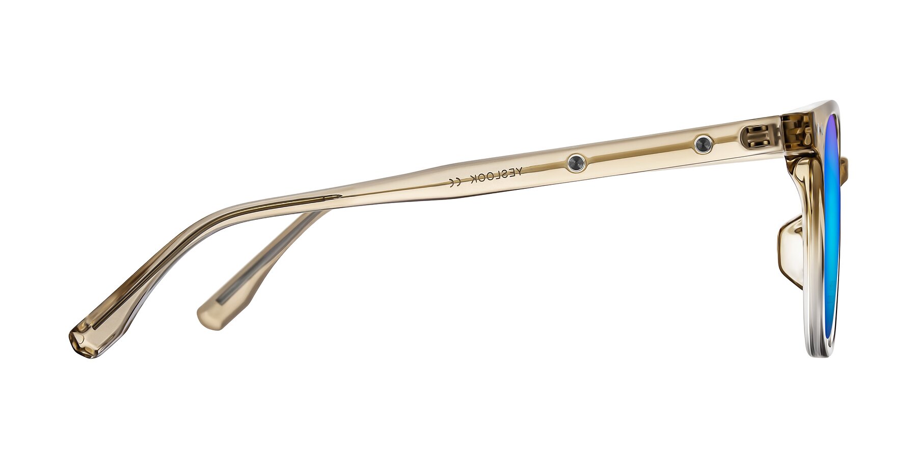 Side of Lozzuri in Gradient Champagne with Blue Mirrored Lenses