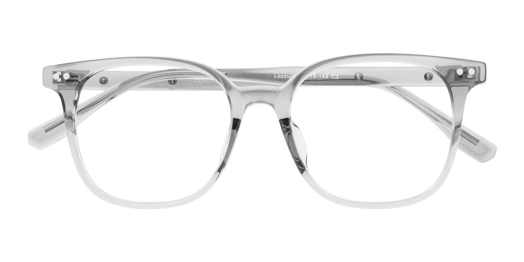 Folded Front of Lozzuri in Transparent Gray with Clear Eyeglass Lenses