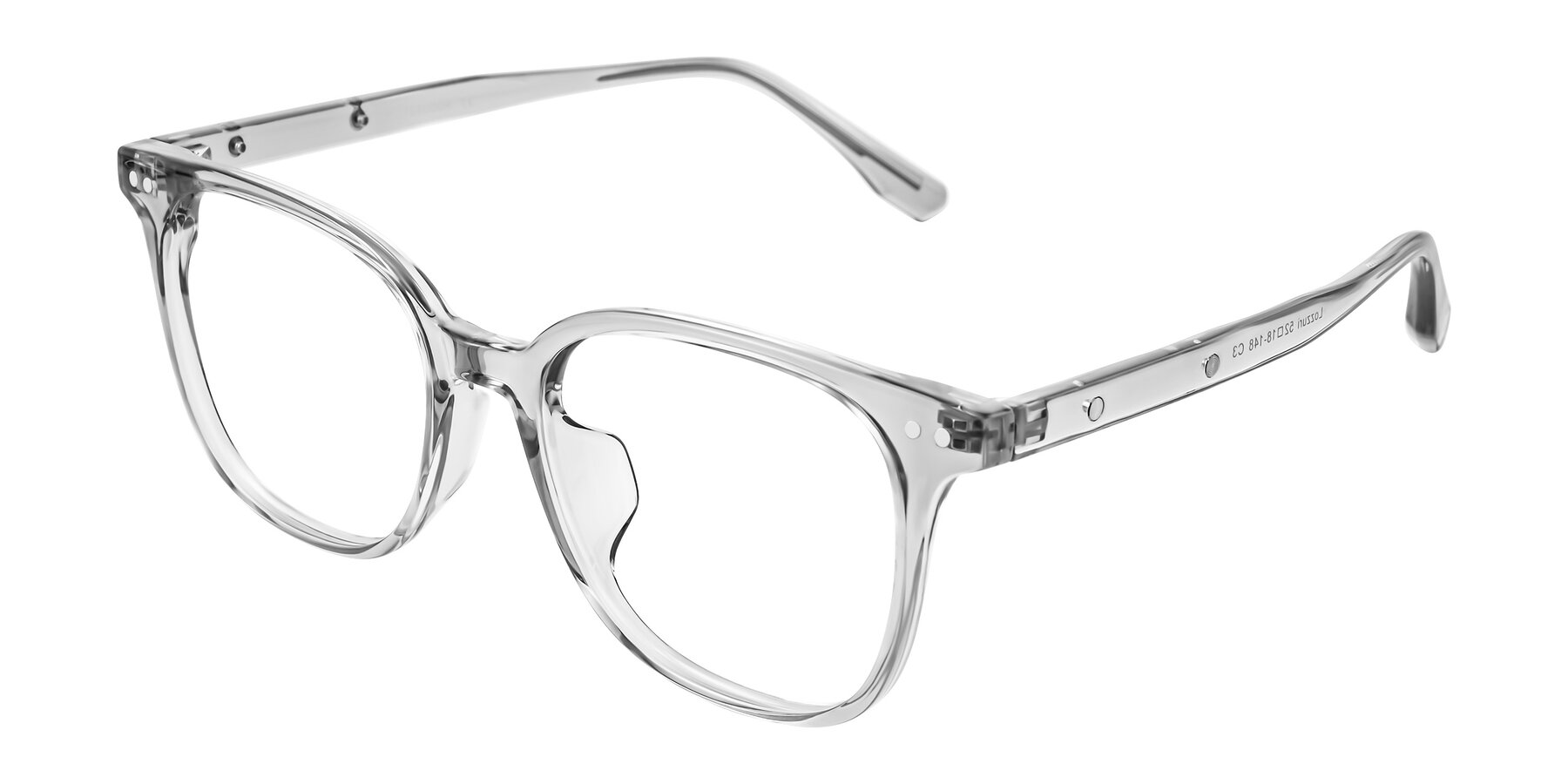 Angle of Lozzuri in Transparent Gray with Clear Eyeglass Lenses
