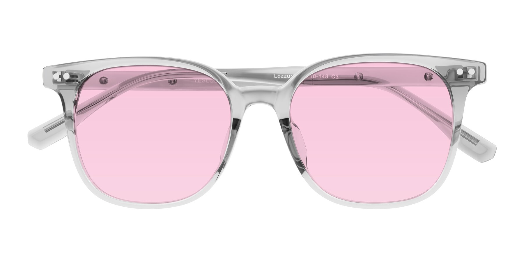 Folded Front of Lozzuri in Transparent Gray with Light Pink Tinted Lenses