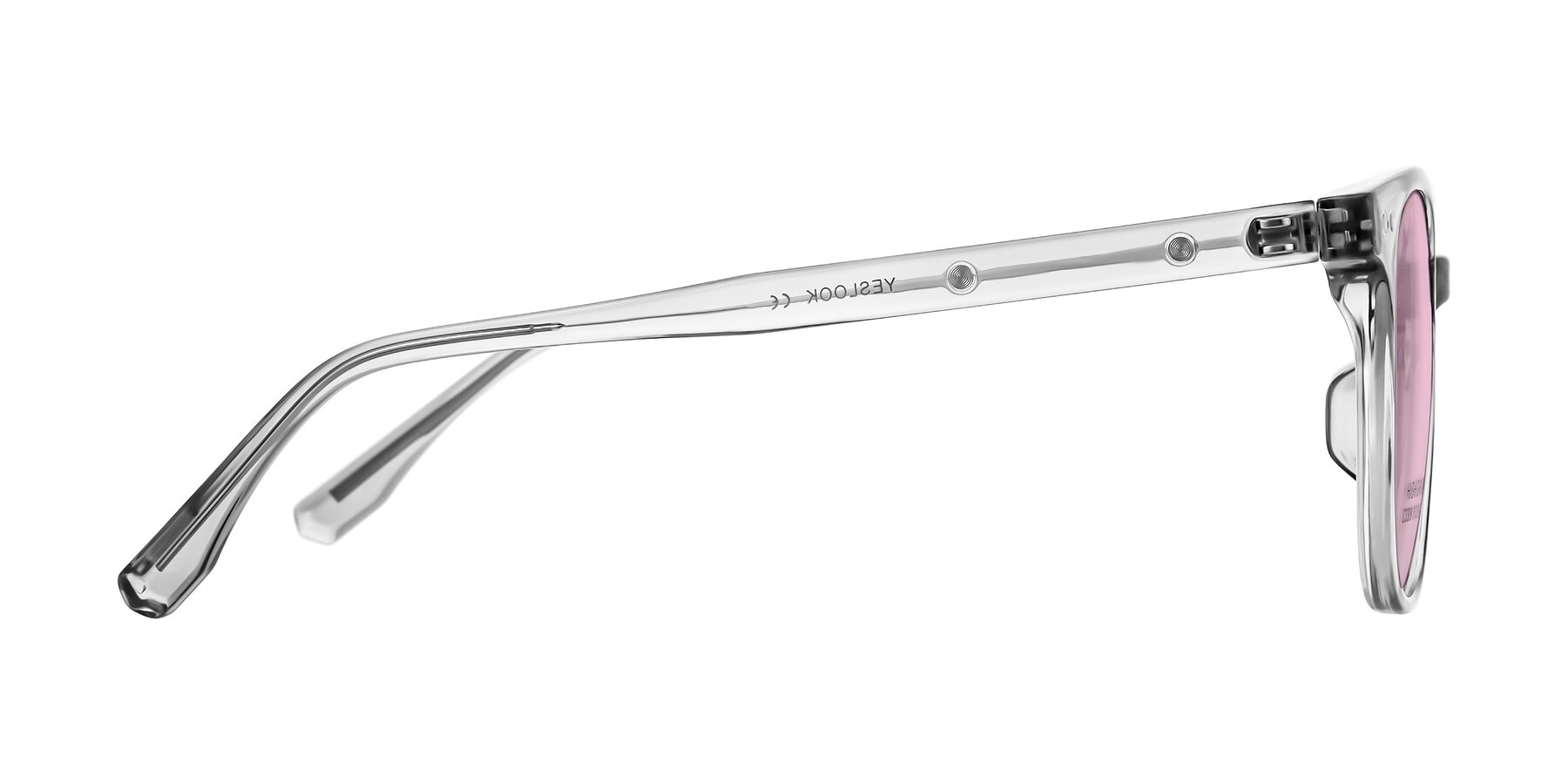 Side of Lozzuri in Transparent Gray with Light Pink Tinted Lenses
