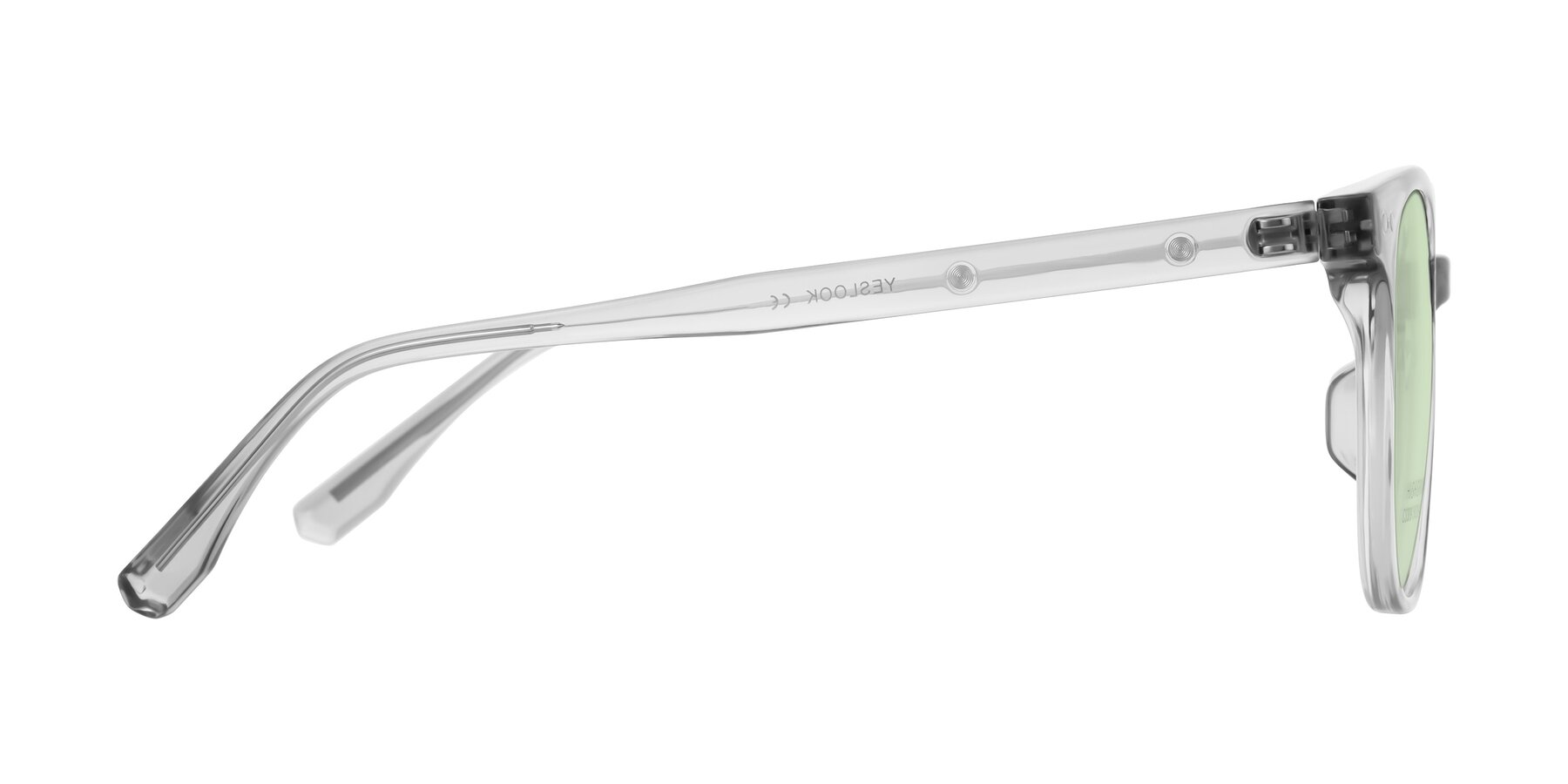 Side of Lozzuri in Transparent Gray with Light Green Tinted Lenses