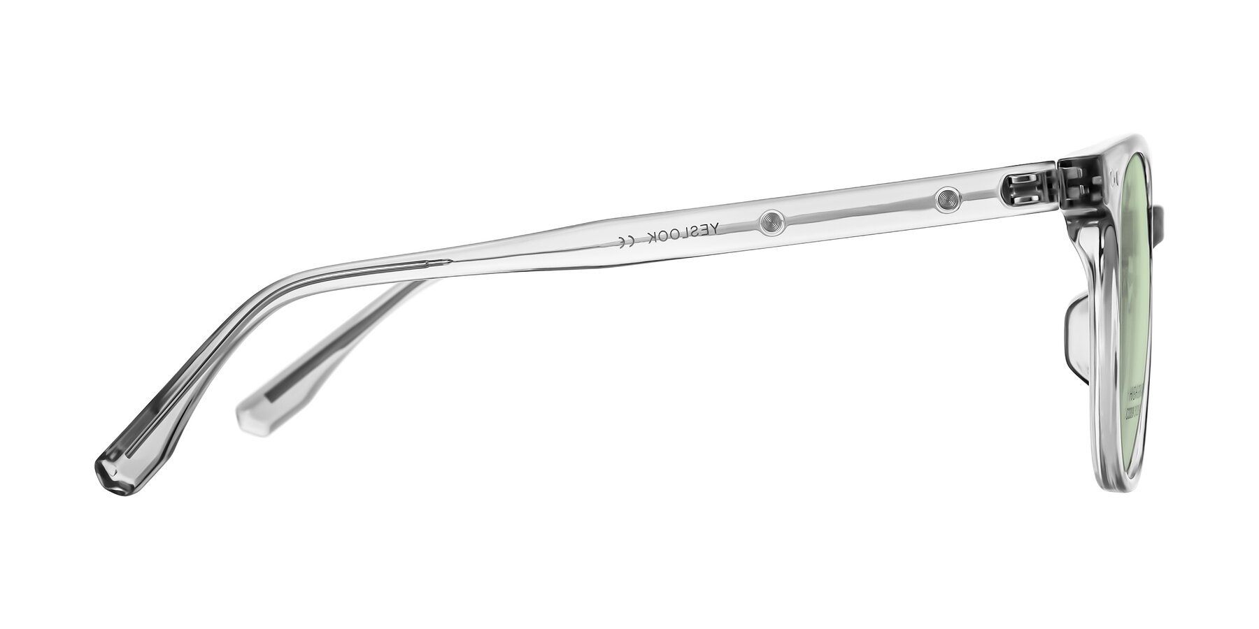 Side of Lozzuri in Transparent Gray with Light Green Tinted Lenses
