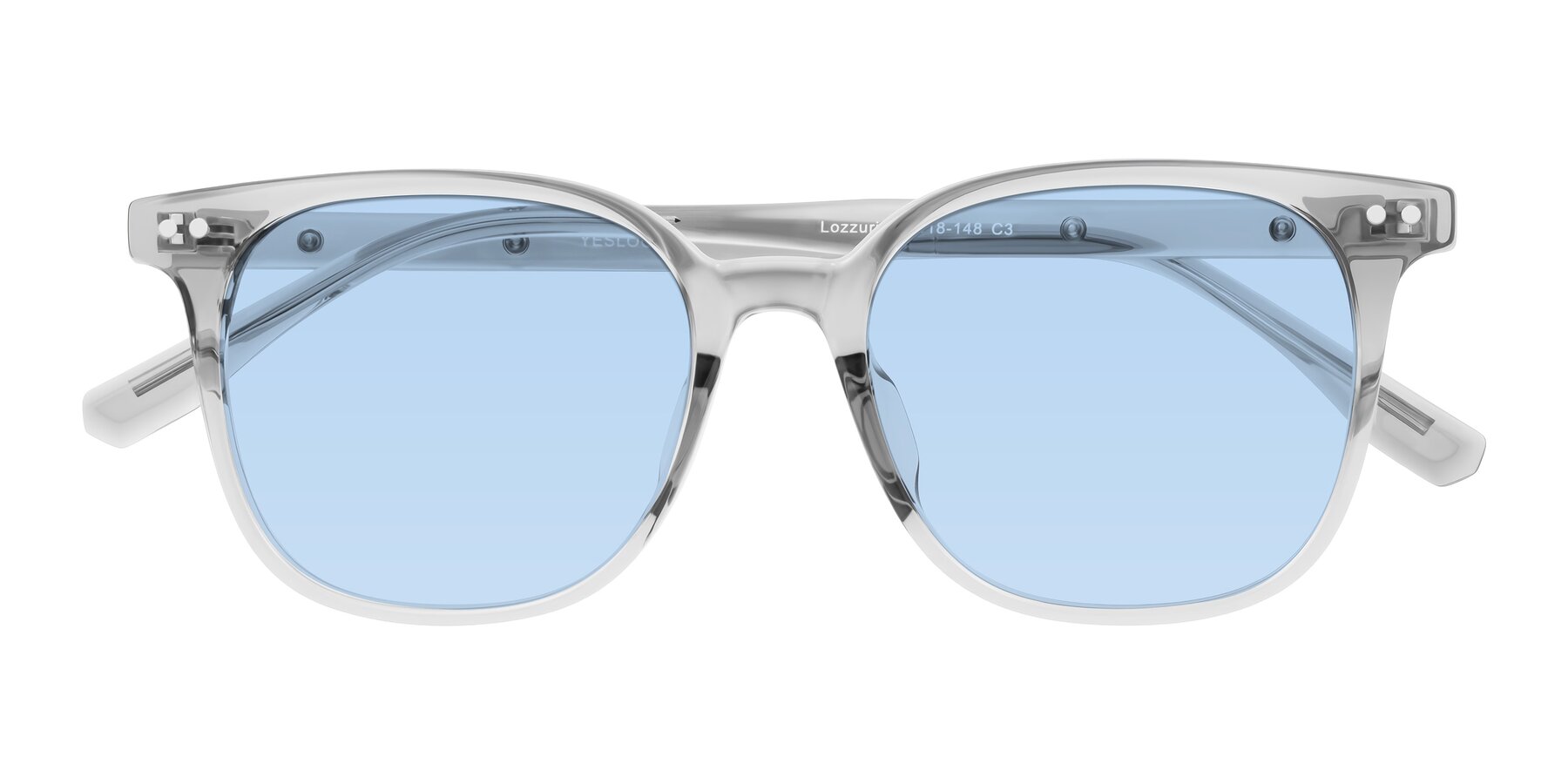 Folded Front of Lozzuri in Transparent Gray with Light Blue Tinted Lenses