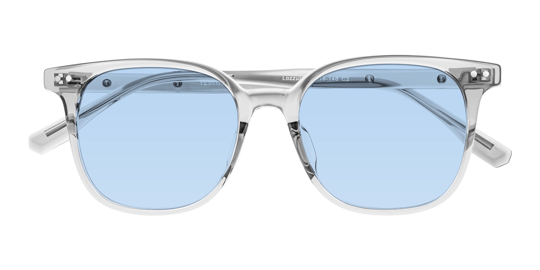 Folded Front of Lozzuri in Transparent Gray with Light Blue Tinted Lenses