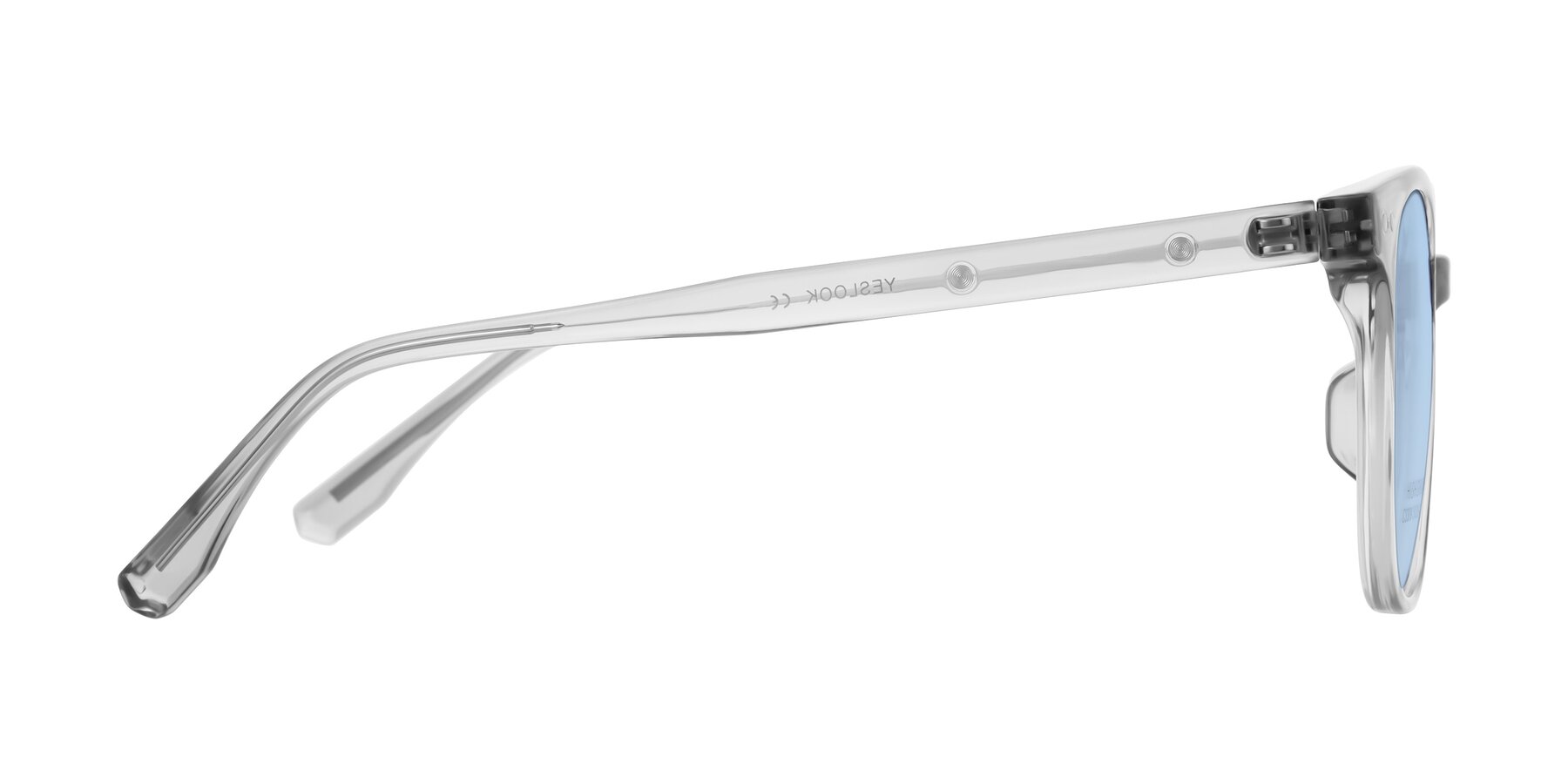 Side of Lozzuri in Transparent Gray with Light Blue Tinted Lenses