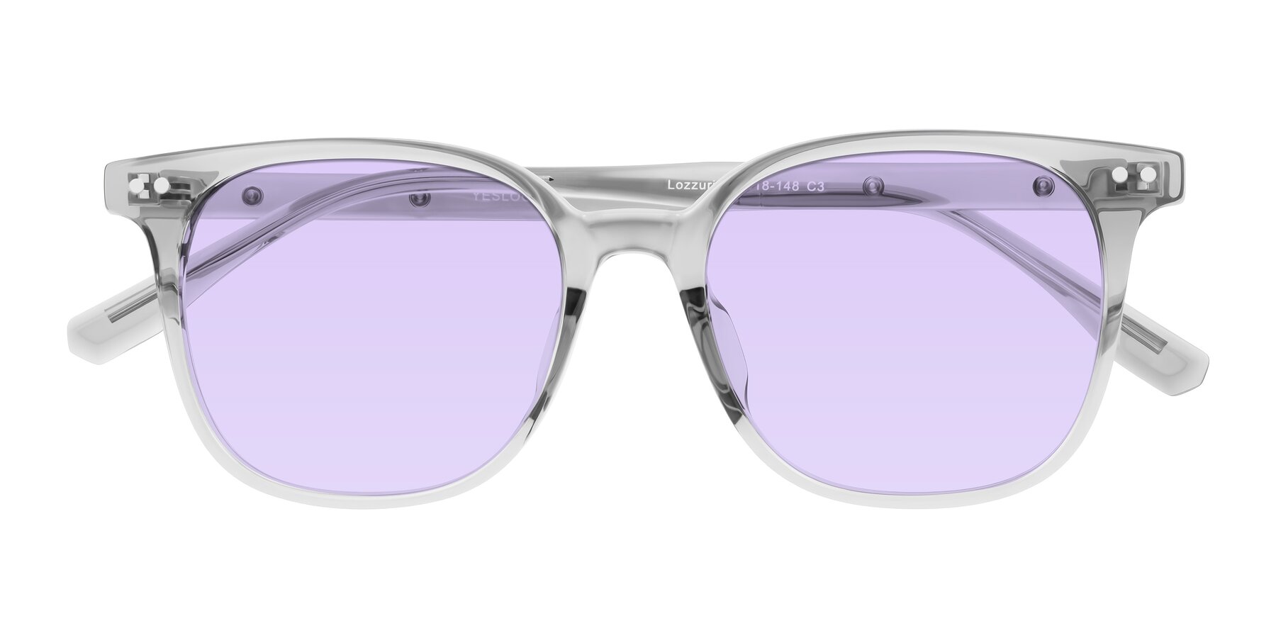Folded Front of Lozzuri in Transparent Gray with Light Purple Tinted Lenses