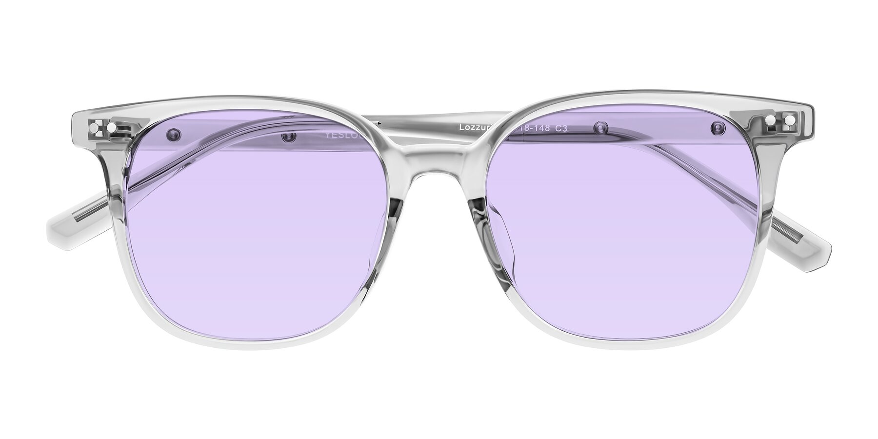 Folded Front of Lozzuri in Transparent Gray with Light Purple Tinted Lenses