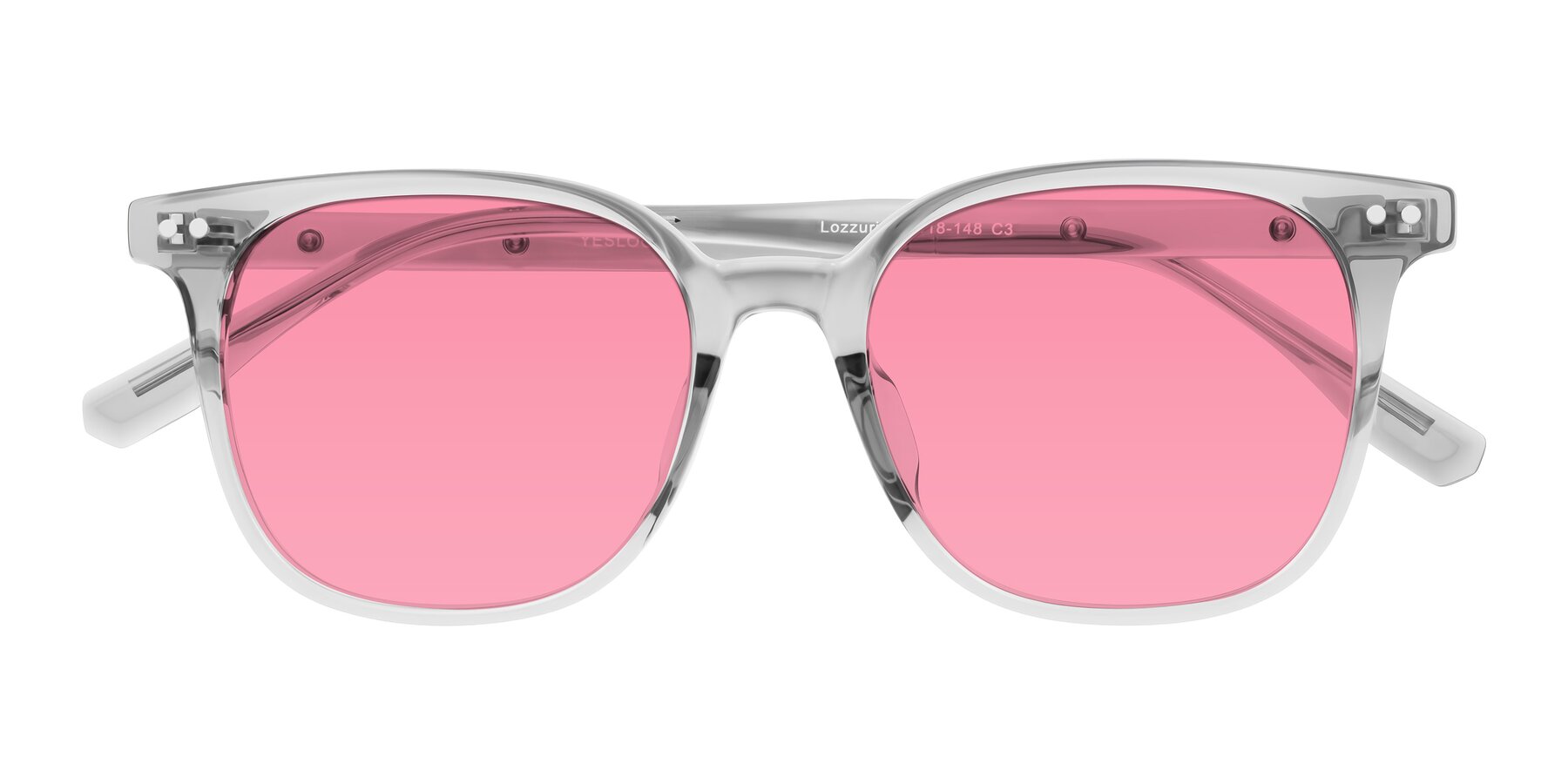 Folded Front of Lozzuri in Transparent Gray with Pink Tinted Lenses
