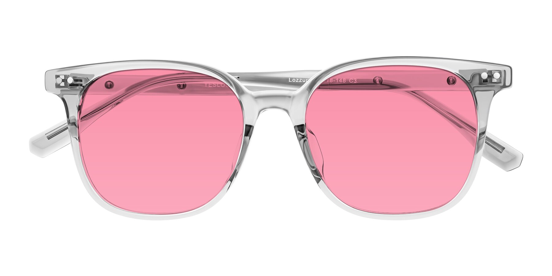 Folded Front of Lozzuri in Transparent Gray with Pink Tinted Lenses