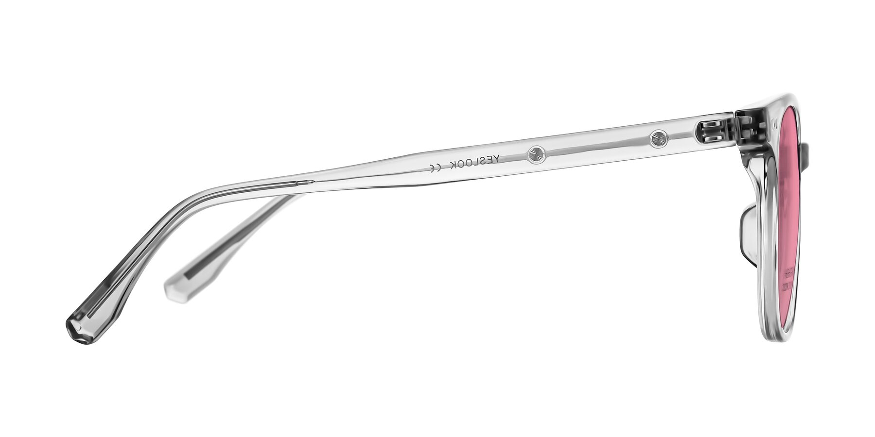 Side of Lozzuri in Transparent Gray with Pink Tinted Lenses