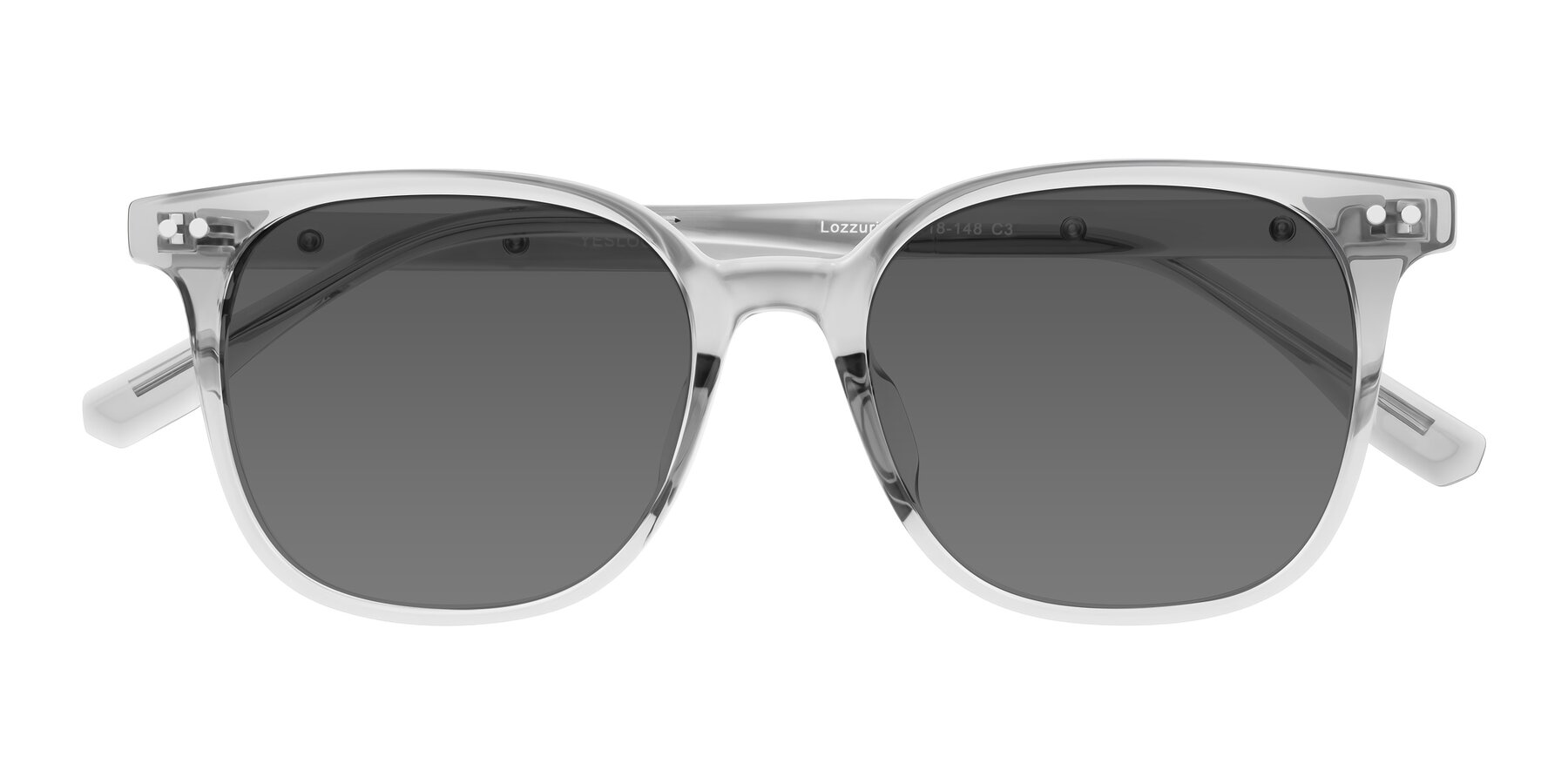 Folded Front of Lozzuri in Transparent Gray with Medium Gray Tinted Lenses