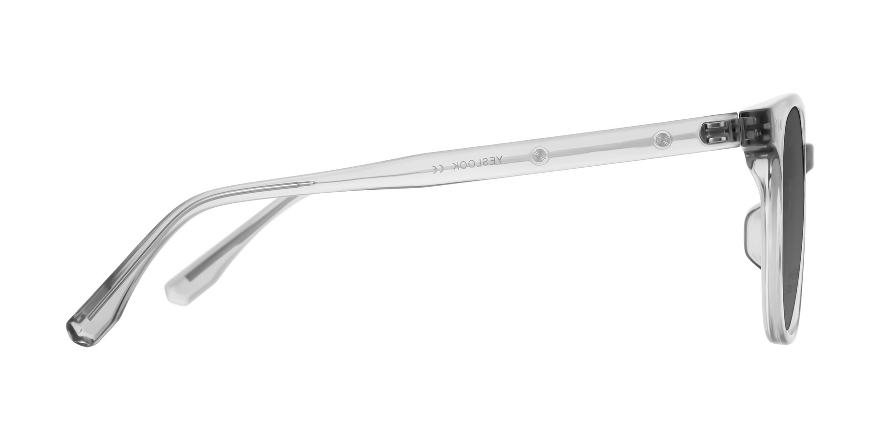 Side of Lozzuri in Transparent Gray with Medium Gray Tinted Lenses